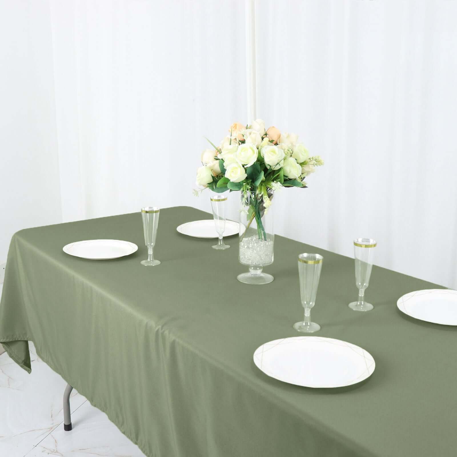 Polyester 60"x102" Rectangle Tablecloth Dusty Sage Green - Durable and Stylish Table Cover