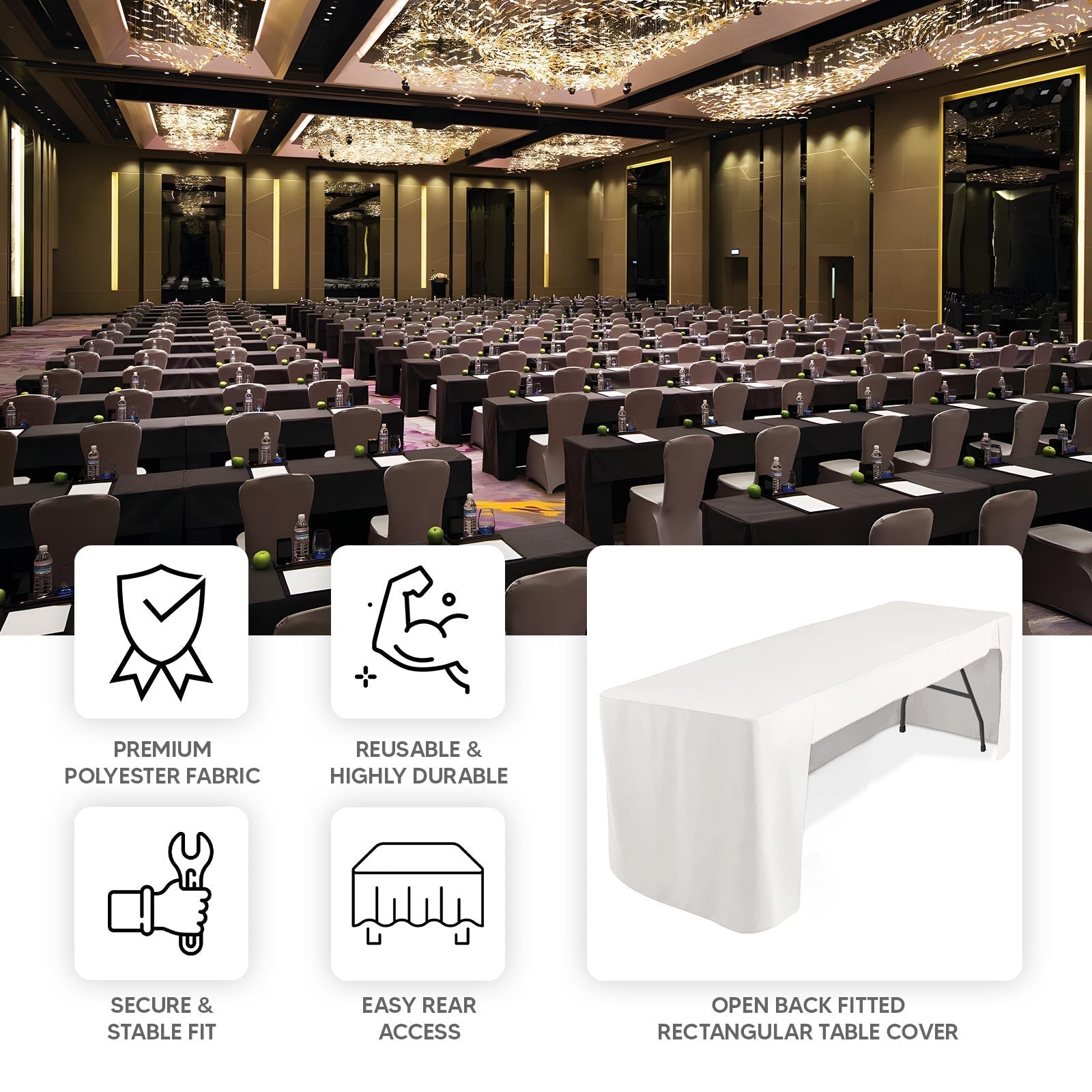 Fitted Polyester 96"x30" Rectangle Tablecloth Red with Open Back Design - Easy to Maintain and Wrinkle-Resistant Table Cover for Trade Shows & Displays