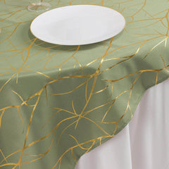 Polyester 54"x54" Table Overlay Square Tablecloth Dusty Sage Green with Gold Foil Tree Branch Pattern - Wrinkle-Resistant & Durable Table Cover