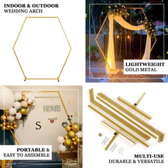 8ft Heavy Duty Gold Metal Hexagonal Wedding Arbor Photo Backdrop Stand