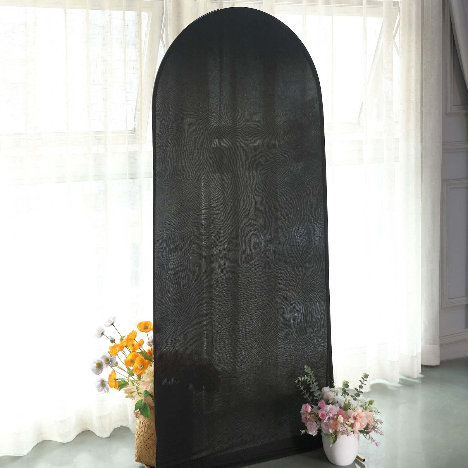 6ft Matte Black Spandex Fitted Chiara Backdrop Stand Cover For Round Top Wedding Arch