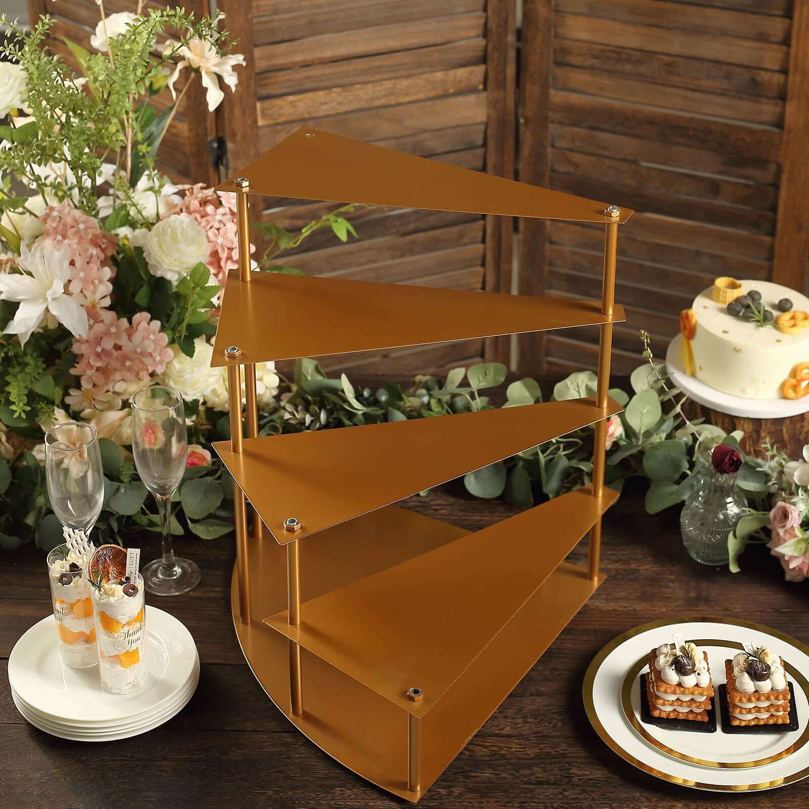 4-Tier Metal Spiral Stairway Cupcake Display Stand Gold - Dessert Cake Step Pedestal Tray 17"