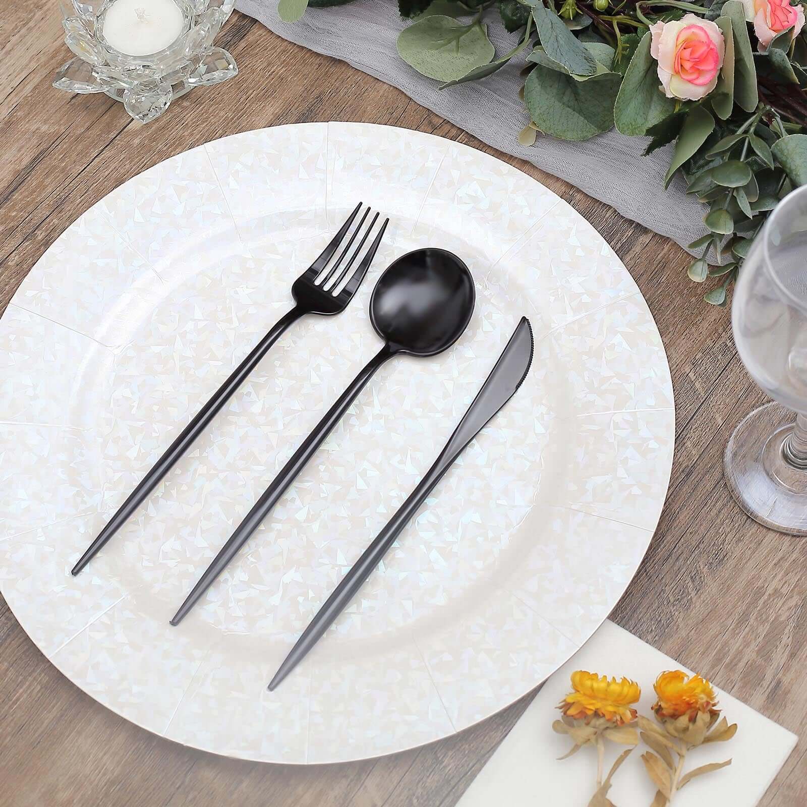 50-Pack Plastic Utensil Set Black - Premium Disposable Heavy Duty Sleek Flatware for Events