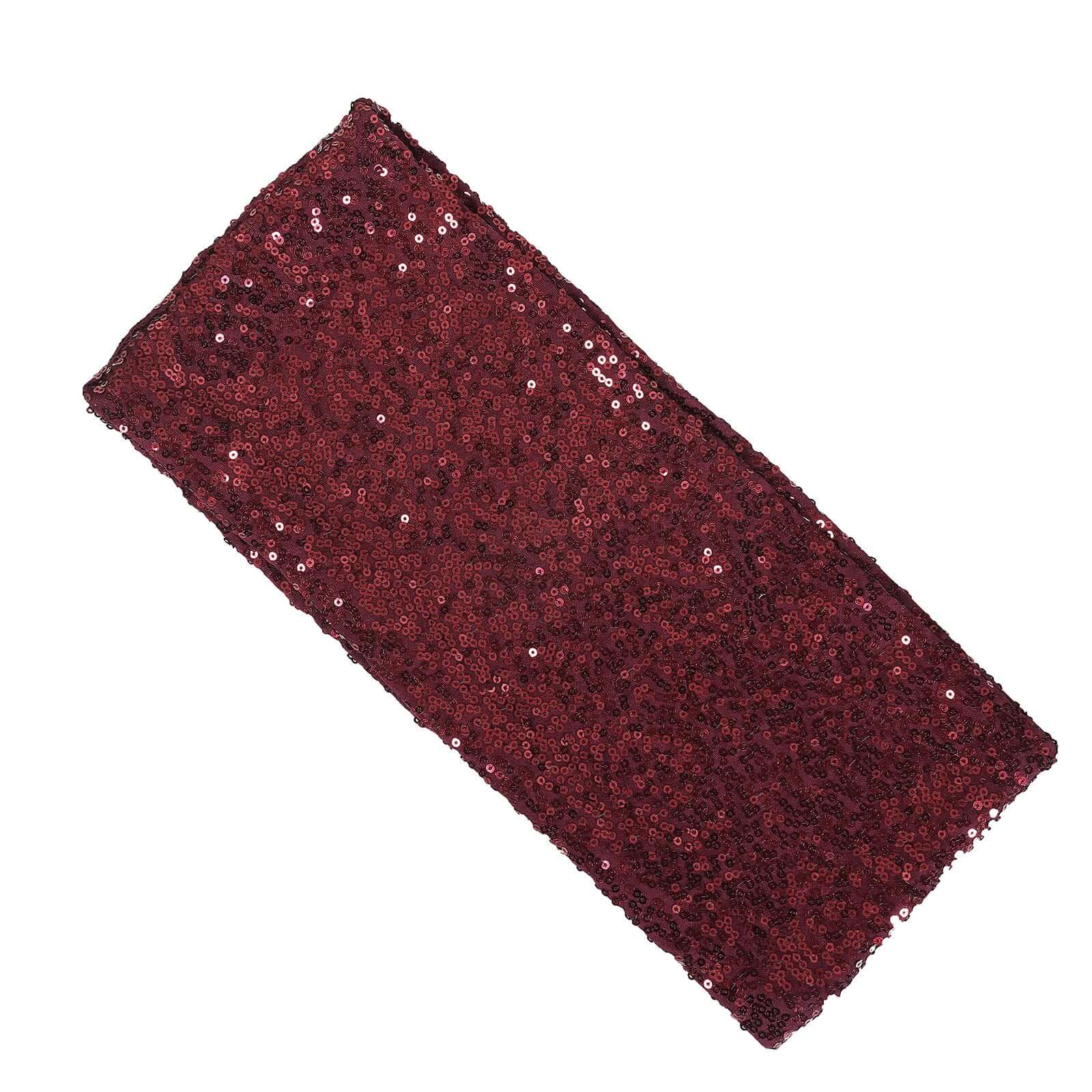 5 Pack Sequin Spandex Chair Sashes Burgundy - Stretch Chair Bands 6"x15"