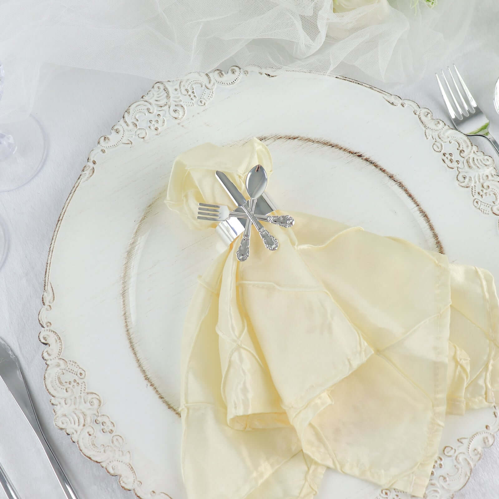 4 Pack Silver Metal Fork Knife Spoon Design Napkin Rings - Utensil Themed Napkin Holders