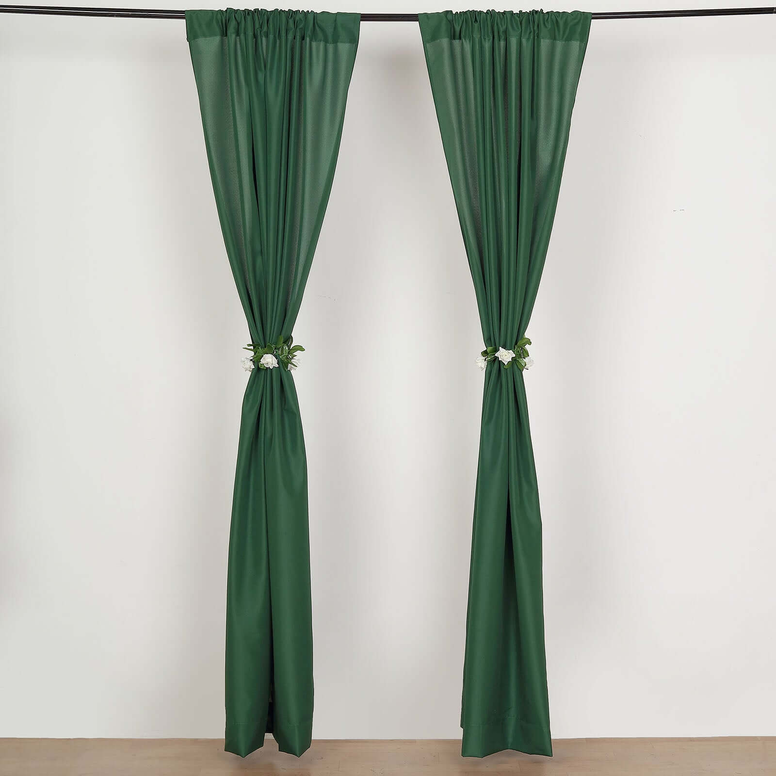 2 Pack Hunter Emerald Green Polyester Event Curtain Drapes, 10ftx8ft Backdrop Event Panels With Rod Pockets 130 GSM