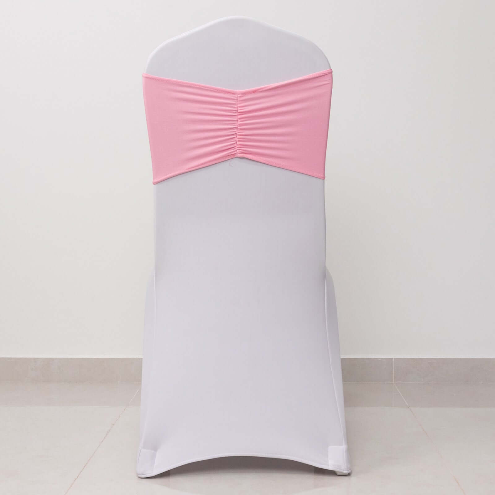 5 Pack Spandex Chair Sashes Pink Ruffled Style - Wide Easy to Use Stretch Chair Bands 8"x13"