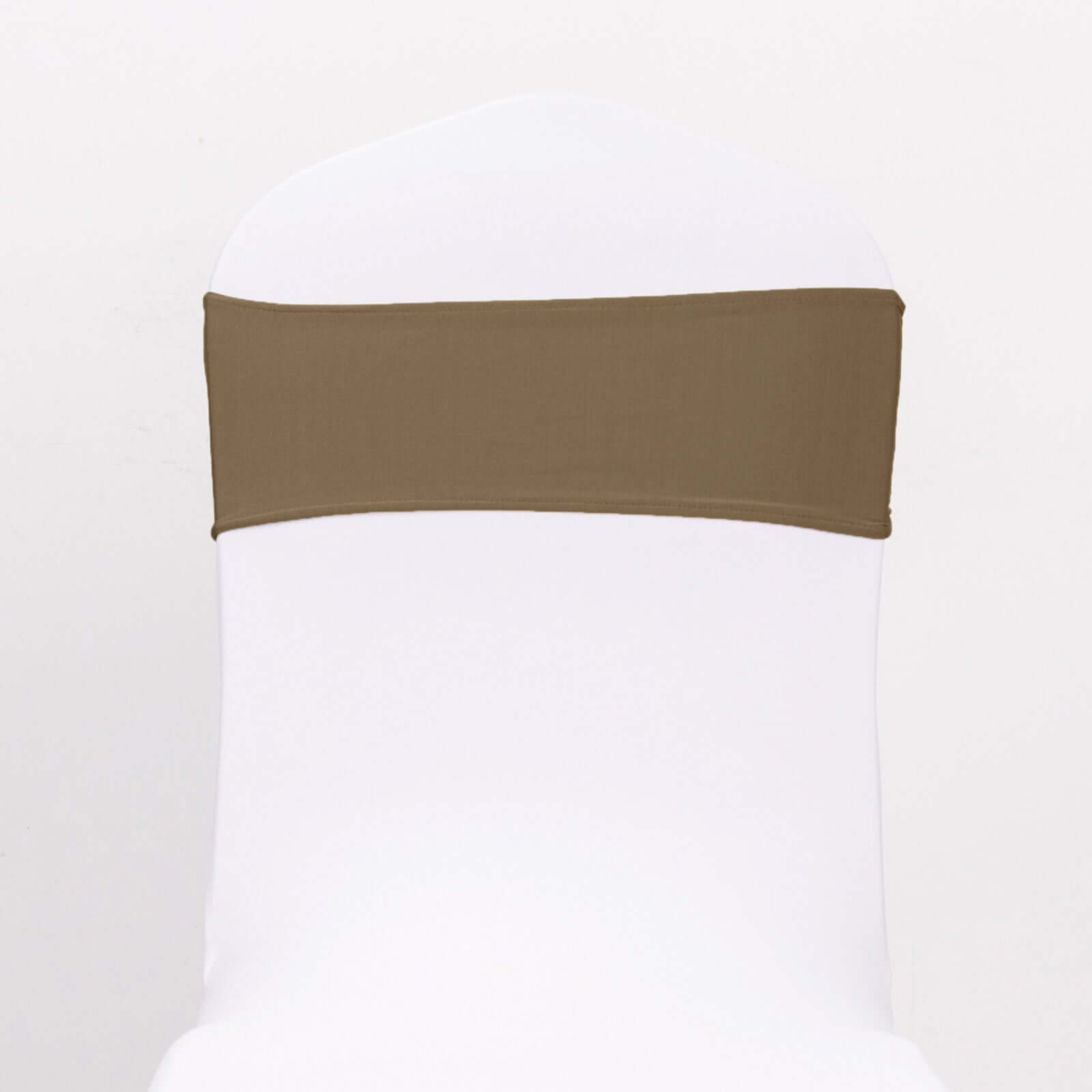 5 Pack Stretch Spandex Chair Sashes Taupe - Reusable Chair Bands with Silver Diamond Ring Slide Buckle 5"x14"