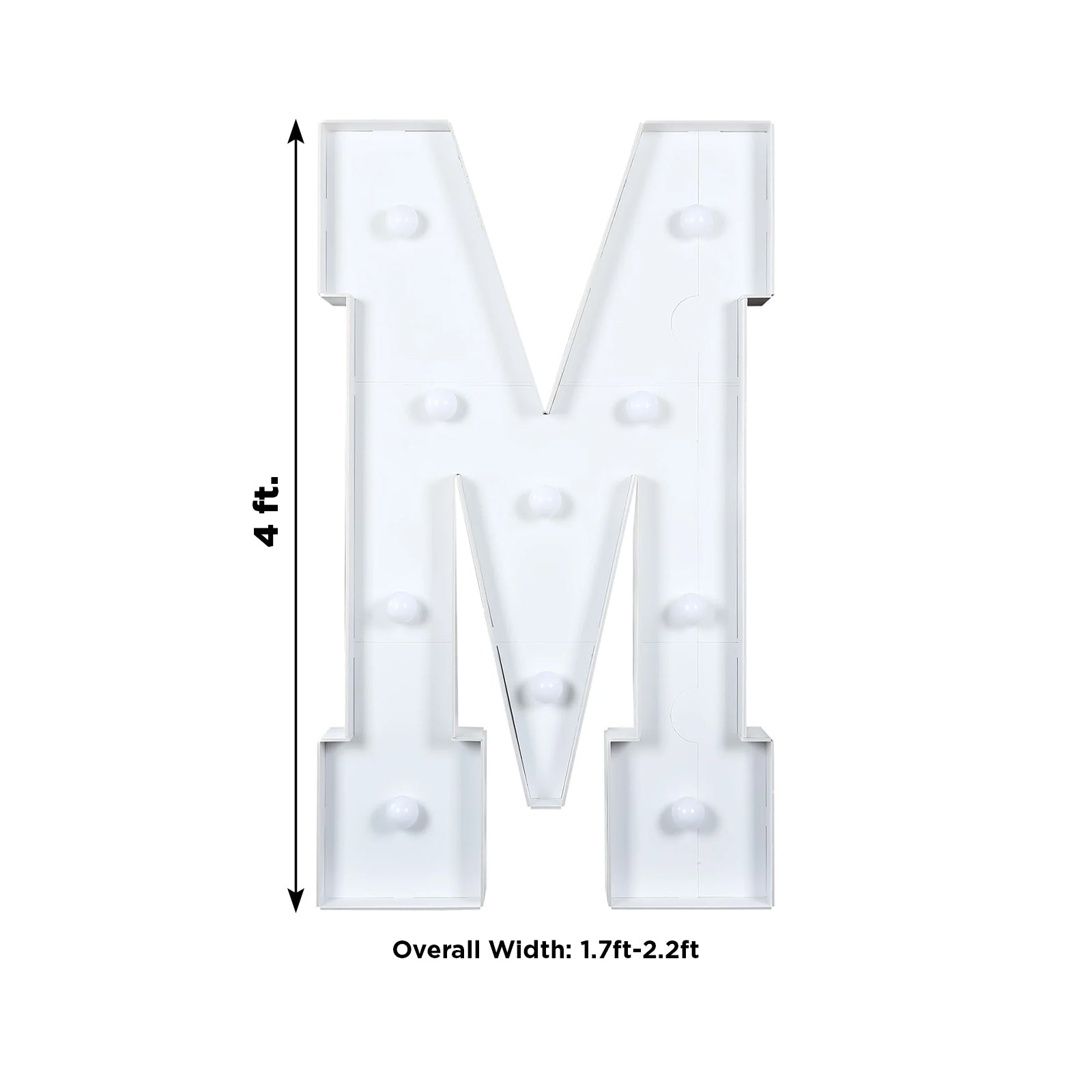 Giant LED Marquee Light Up Letter "M", White 4ft Pre-Cut Foam Board with 10 Warm White Battery Operated LEDs, Glue Gun and Sticks