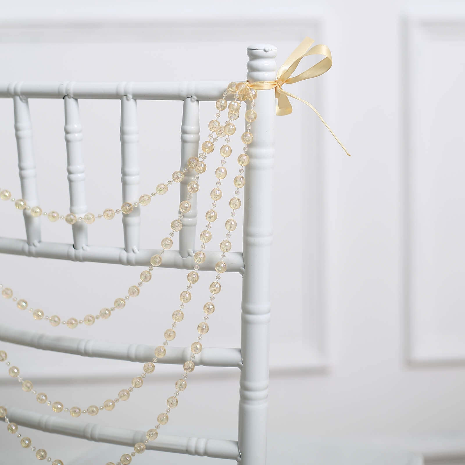 Faux Pearl Beaded 16" Chair Back Garland Sash Amber Gatsby-Inspired Style - Pre-Tied Chic Wedding Decor for Chiavari Chairs