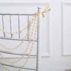 Faux Pearl Beaded 16" Chair Back Garland Sash Amber Gatsby-Inspired Style - Pre-Tied Chic Wedding Decor for Chiavari Chairs