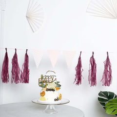12 Pack Pre-Tied Eggplant Tissue Paper Tassel Garland With String, Hanging Fringe Party Streamer Backdrop Decor