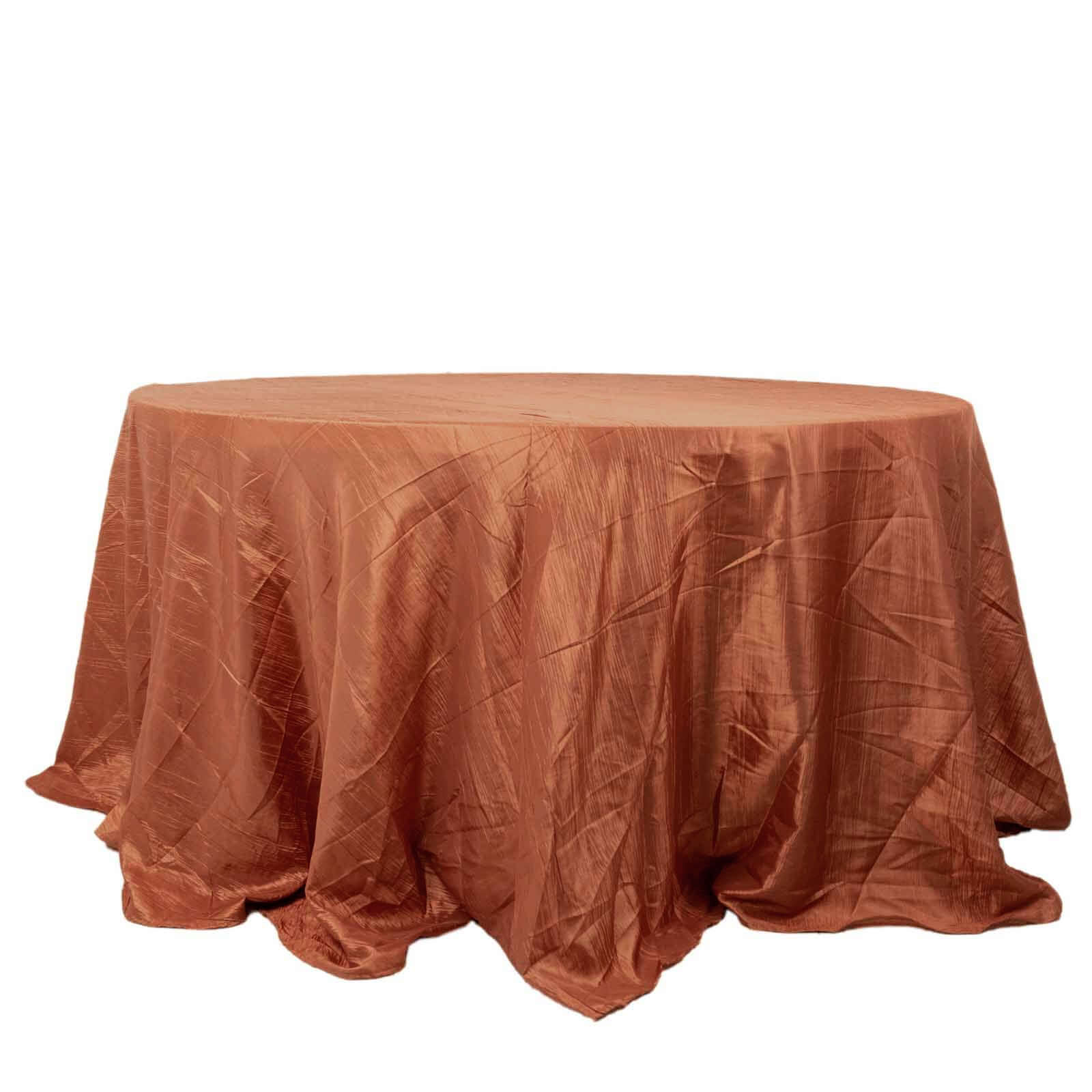Taffeta 132" Round Tablecloth Terracotta (Rust) - Seamless Accordion Crinkle Table Cover