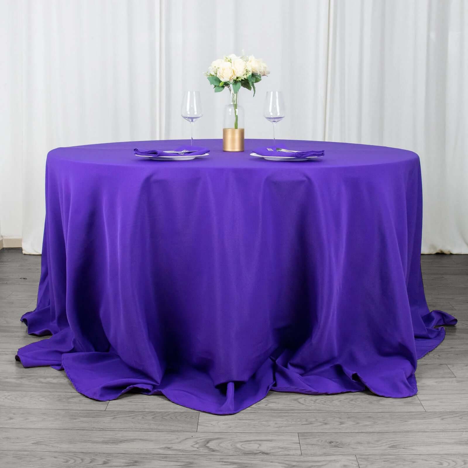 Premium Polyester 132" Round Tablecloth Purple - Seamless 220GSM Wrinkle-Resistant Table Cover