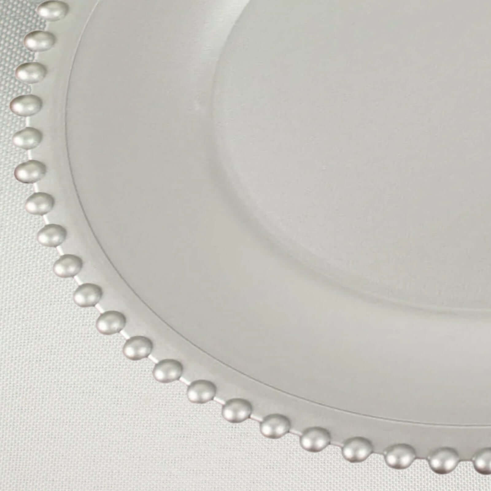 6-Pack Acrylic Round Charger Plates 13" in Silver with Beaded Rim, Decorative Dinner Party Charger Tableware