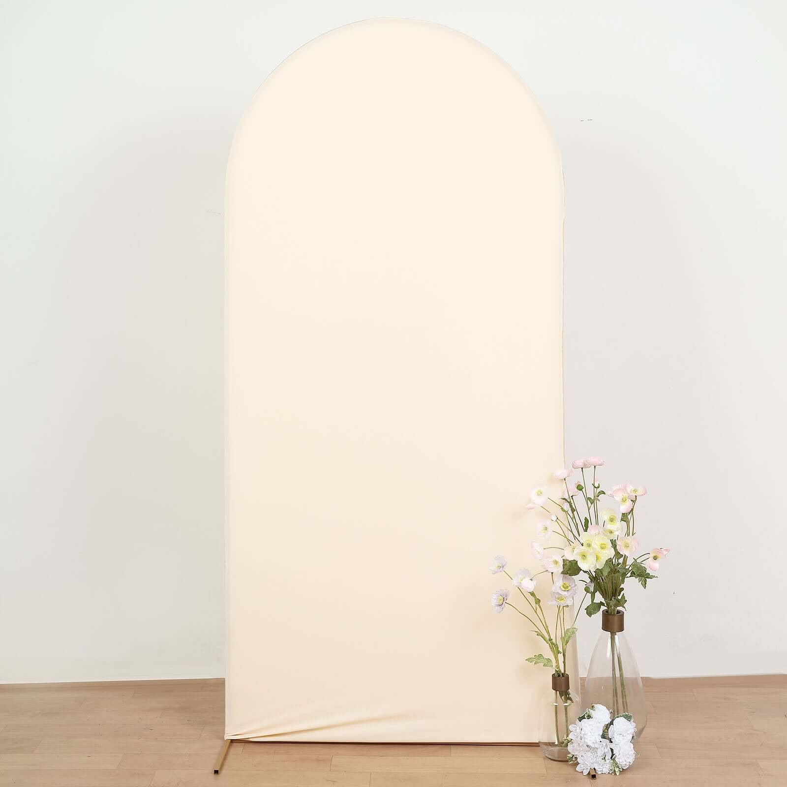 7ft Matte Beige Spandex Fitted Chiara Backdrop Stand Cover For Round Top Wedding Arch