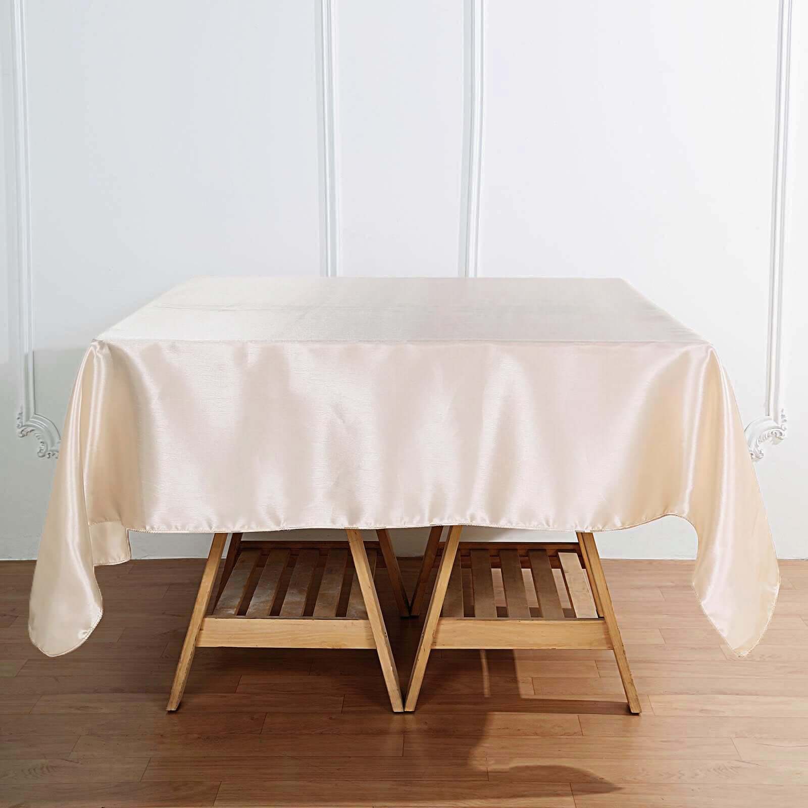 Satin 72"x72" Table Overlay Square Tablecloth Beige - Smooth Finish Table Cover
