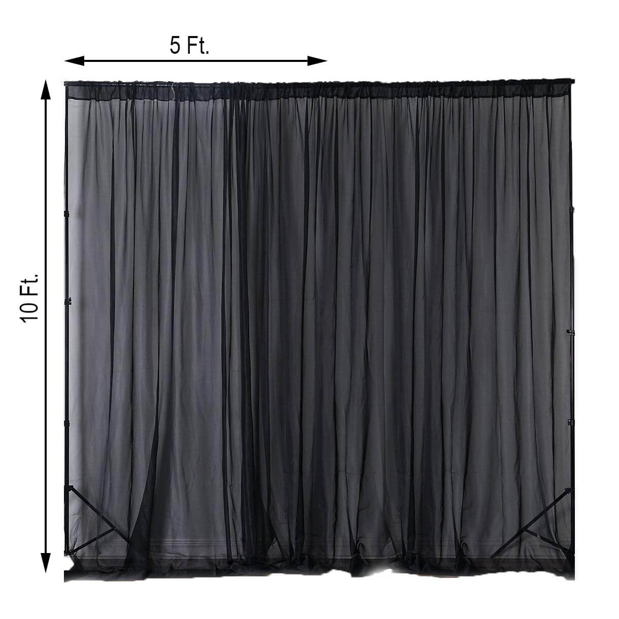 2 Pack Black Sheer Chiffon Event Curtain Drapes, Durable Flame Resistant Organza Backdrop Event Panels With Rod Pockets - 10ftx10ft