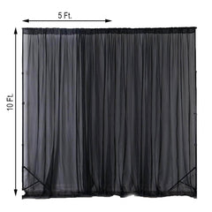 2 Pack Black Sheer Chiffon Event Curtain Drapes, Durable Flame Resistant Organza Backdrop Event Panels With Rod Pockets - 10ftx10ft