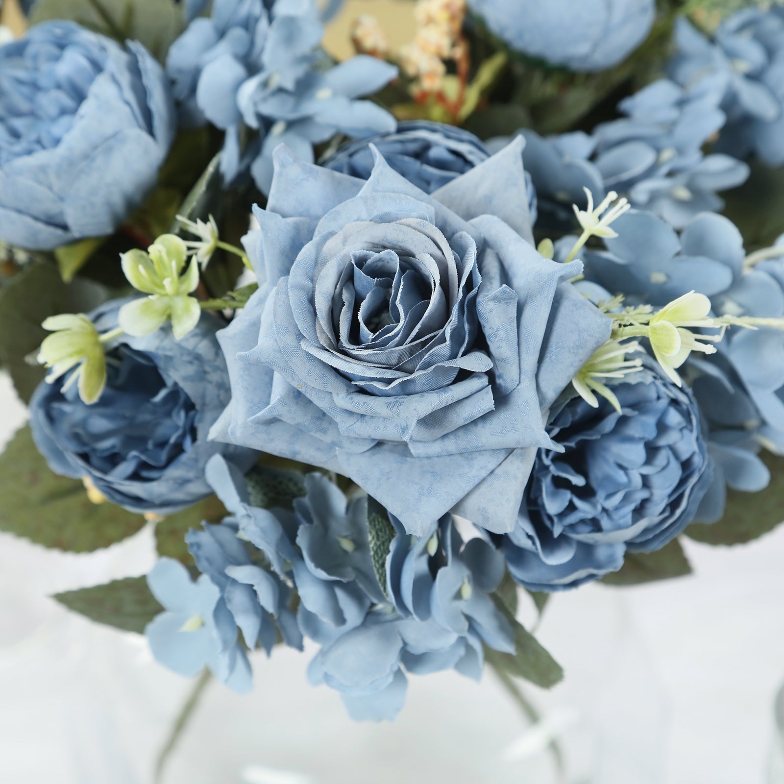 2 Pack Artificial Rose & Peony Floral Arrangements – 12" Dusty Blue Silk Bouquets for Weddings & Home Décor