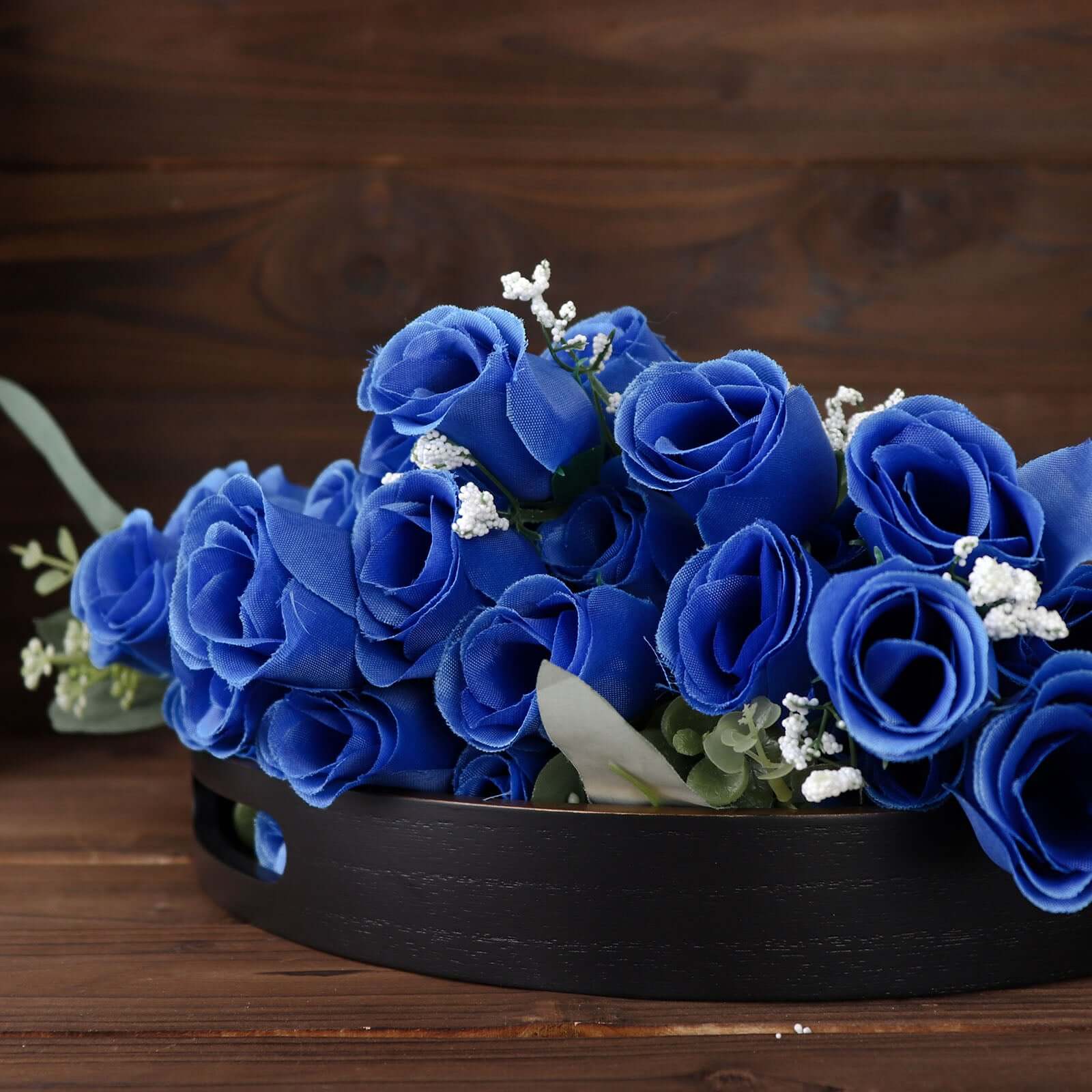 12 Bushes Royal Blue Artificial Premium Silk Flower Rose Bud Bouquets