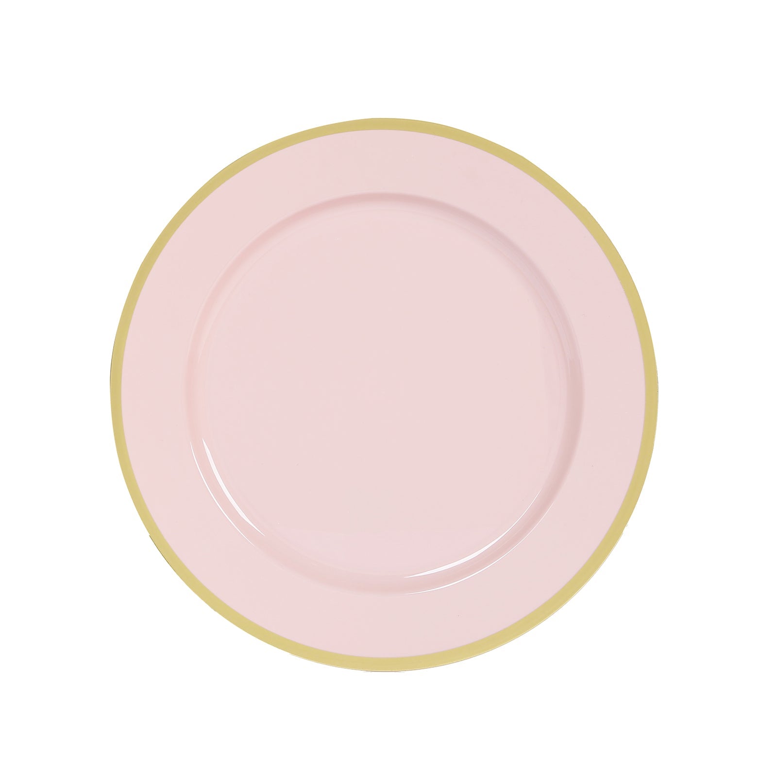 10-Pack Economy Plastic Round Charger Plates 12" in Blush with Wide Gold Rim, Decorative Dinner Party Serving Plates