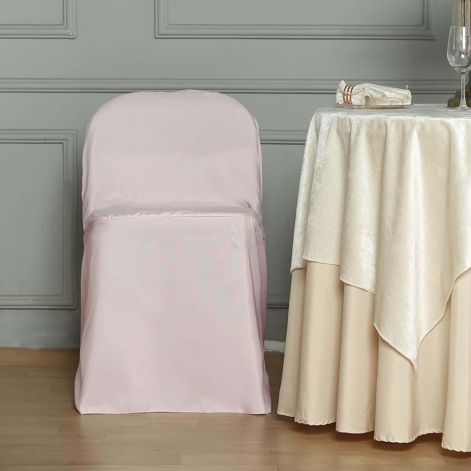 Polyester Slip On Folding Chair Covers Blush - Stain-Resistant Reusable Durable Fabric