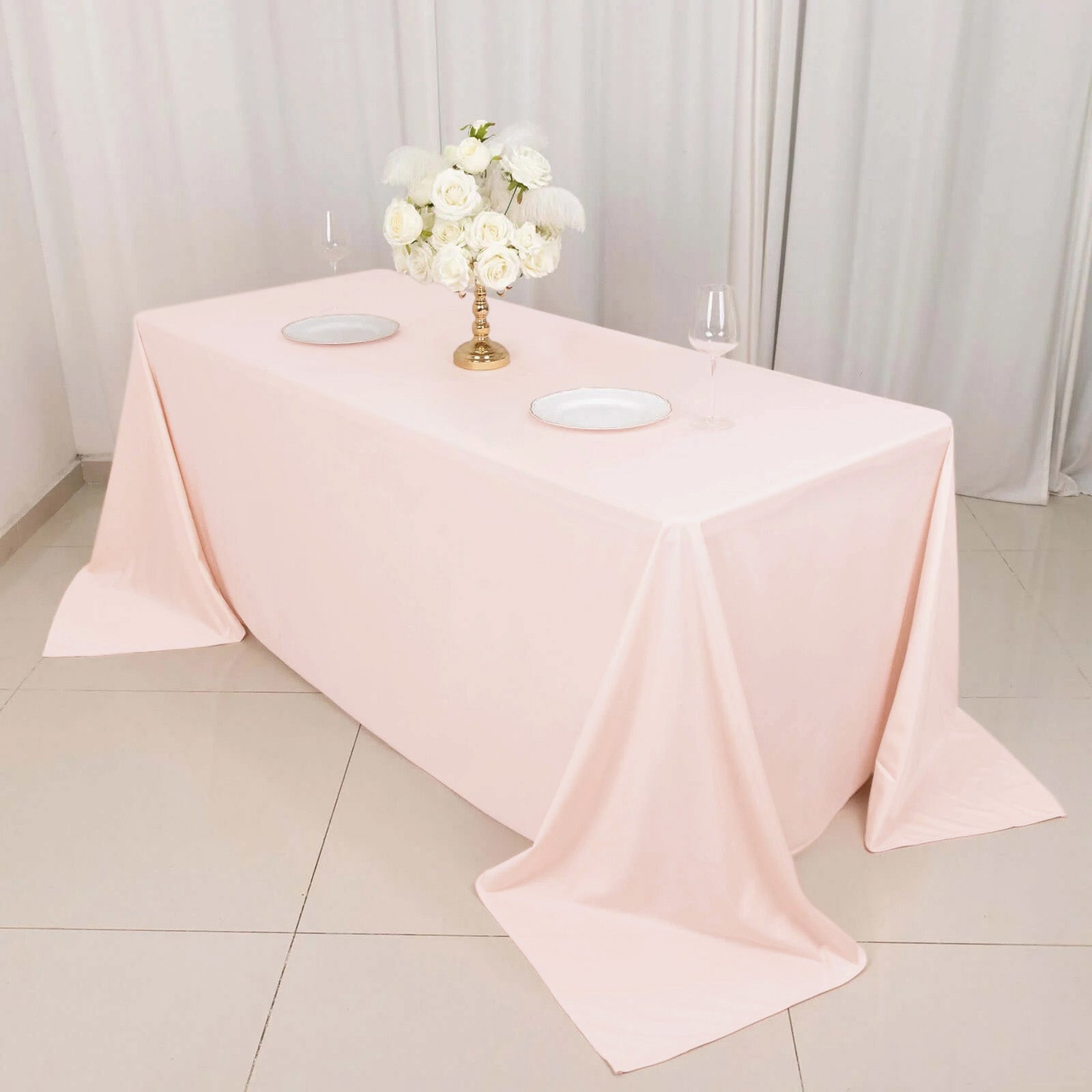 Scuba Rectangular 90"x132" Tablecloth Blush - Wrinkle Free, Stain Resistant & Seamless Table Cover