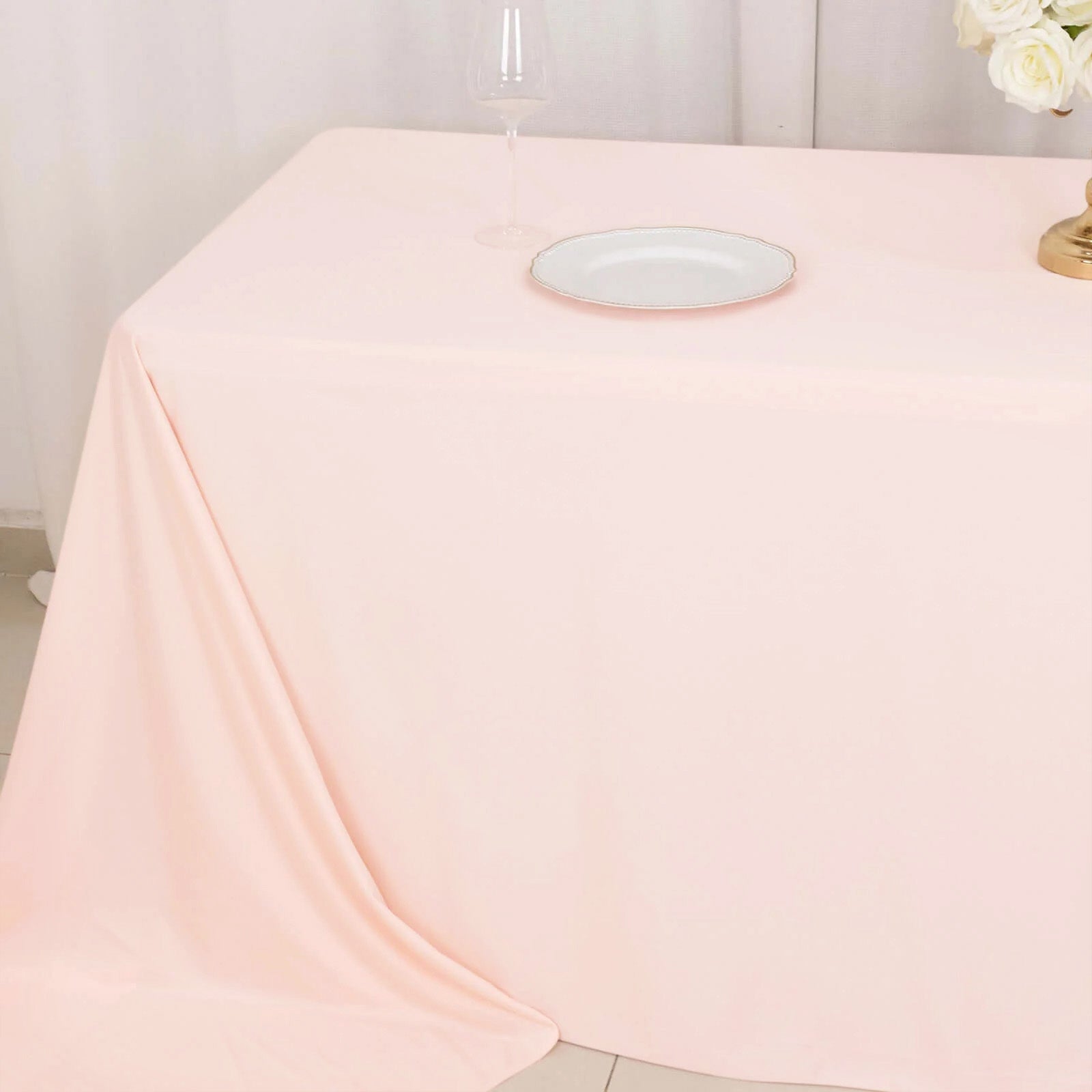 Scuba Rectangular 90"x156" Tablecloth Blush - Wrinkle Free, Stain Resistant & Seamless Table Cover