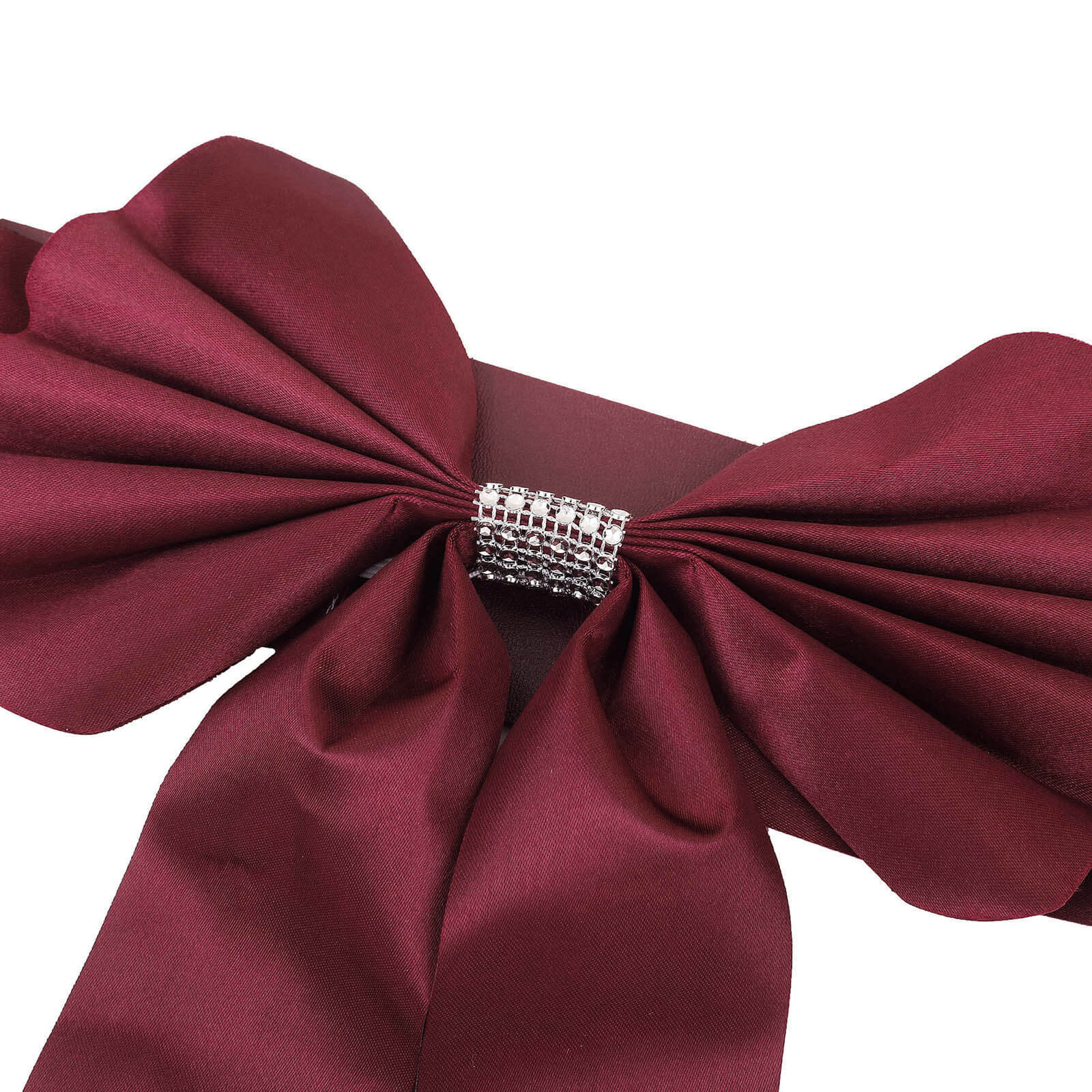 5 Pack Satin Faux Leather Chair Sashes Burgundy - Durable Double Sided Pre-tied Bow Tie Chair Bands with Diamond Rhinestone Buckles