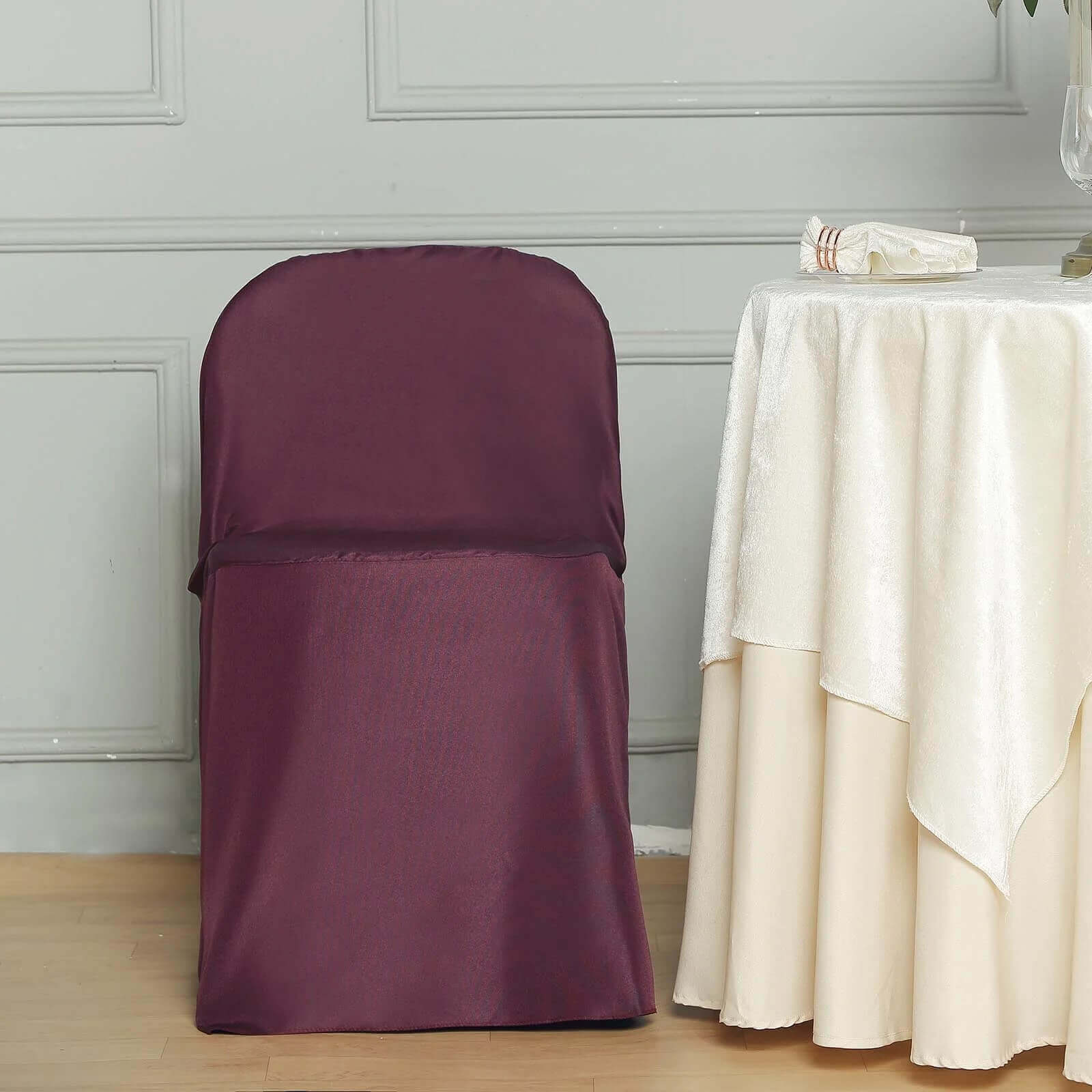 10 Pack Polyester Chair Covers for Folding Chairs Burgundy - Wrinkle-Free Stain-Resistant Slip-On Slipcovers