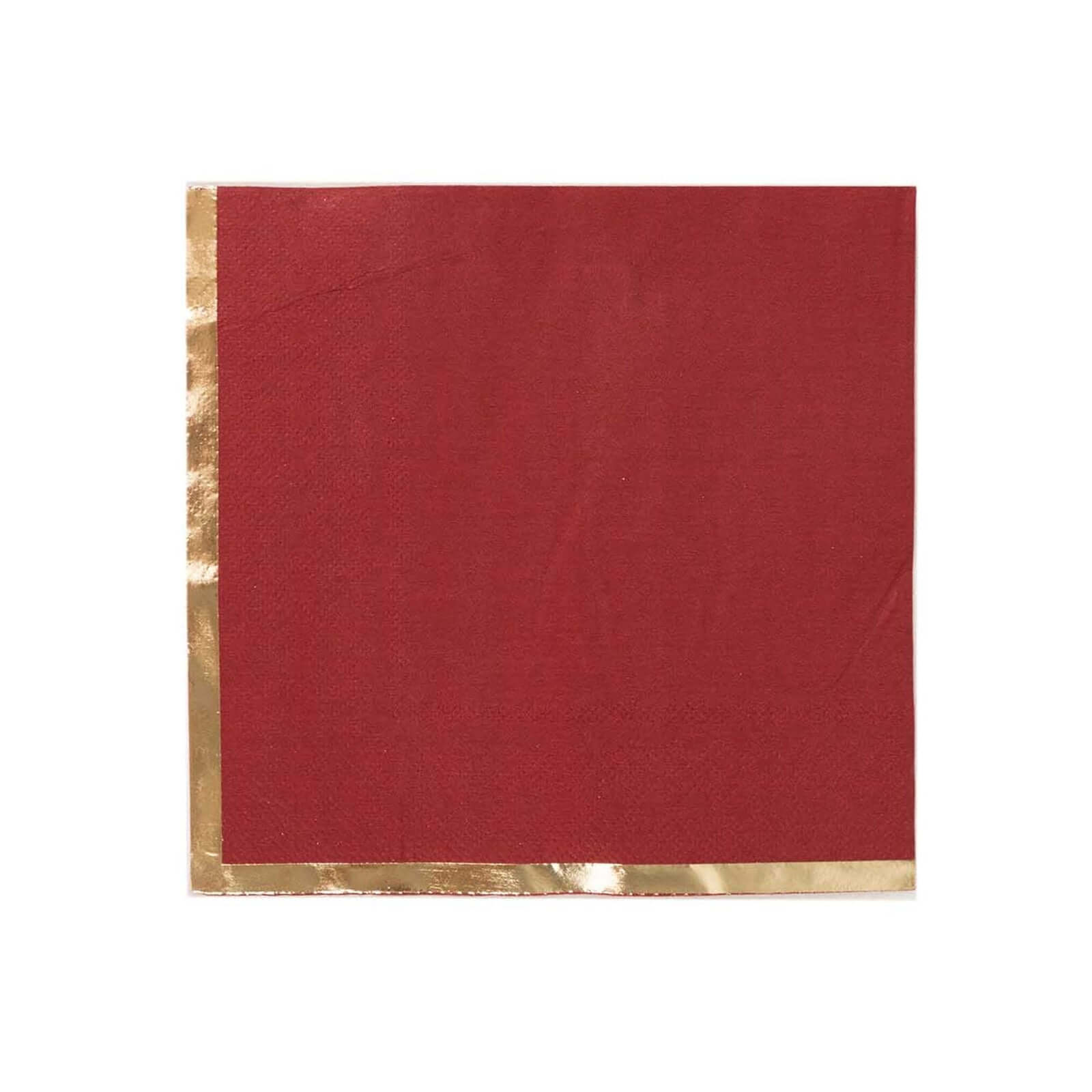 50-Pack Paper Beverage Napkins with Gold Foil Edge Burgundy - Disposable 2 Ply Cocktail Napkins for Events 6.5"x6.5"