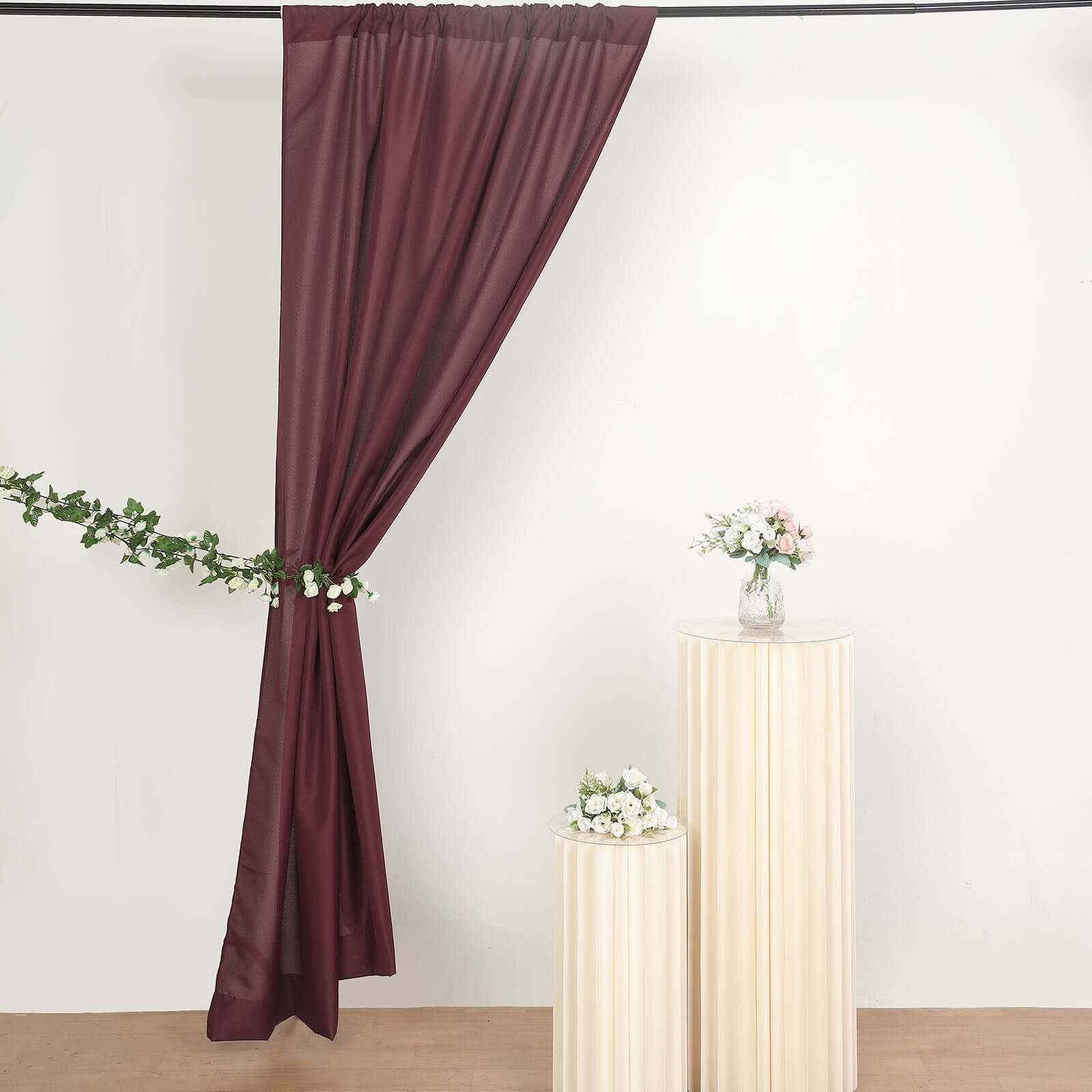 2 Pack Burgundy Polyester Event Curtain Drapes, 10ftx8ft Backdrop Event Panels With Rod Pockets 130 GSM