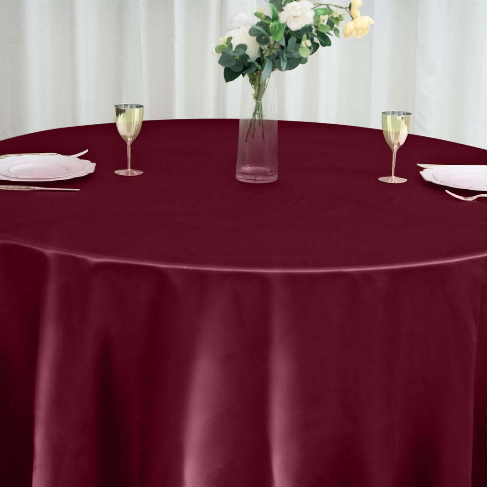 Satin 120" Round Tablecloth Burgundy - Stylish Seamless Table Cover