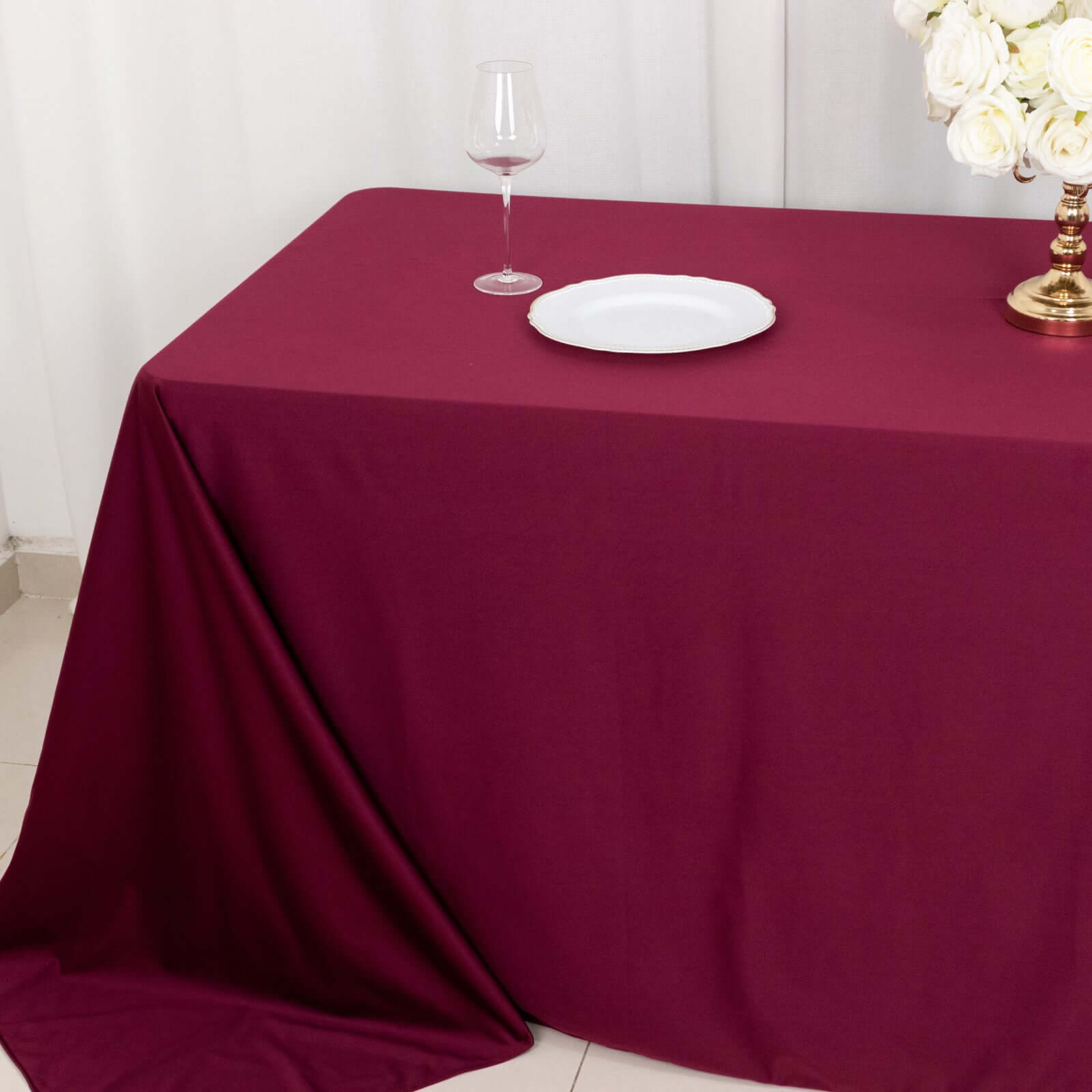 Scuba Rectangular 90"x132" Tablecloth Burgundy - Wrinkle Free, Stain Resistant & Seamless Table Cover