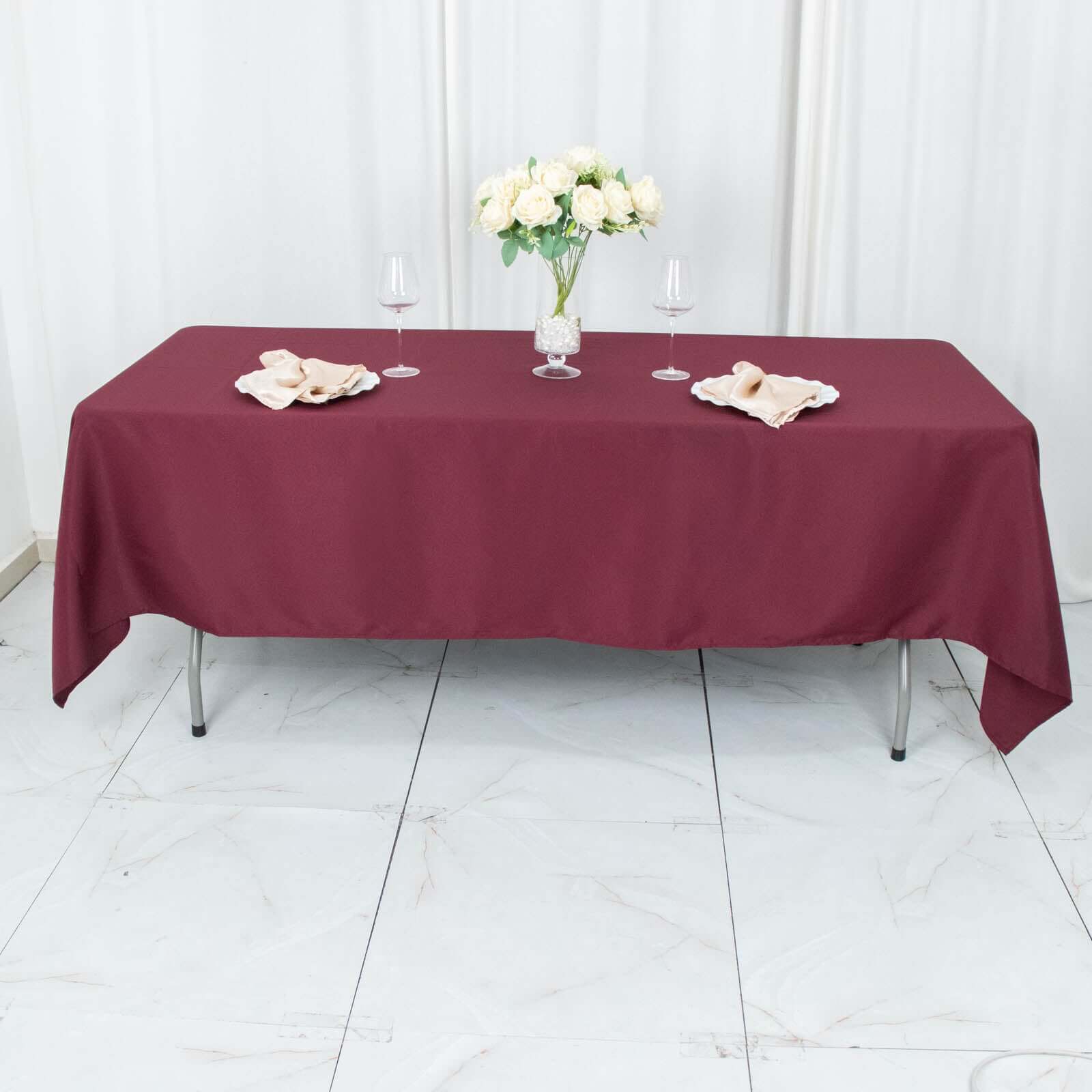 Premium Polyester 60"x102" Rectangle Tablecloth Burgundy - Durable 220GSM Wrinkle-Resistant Table Cover