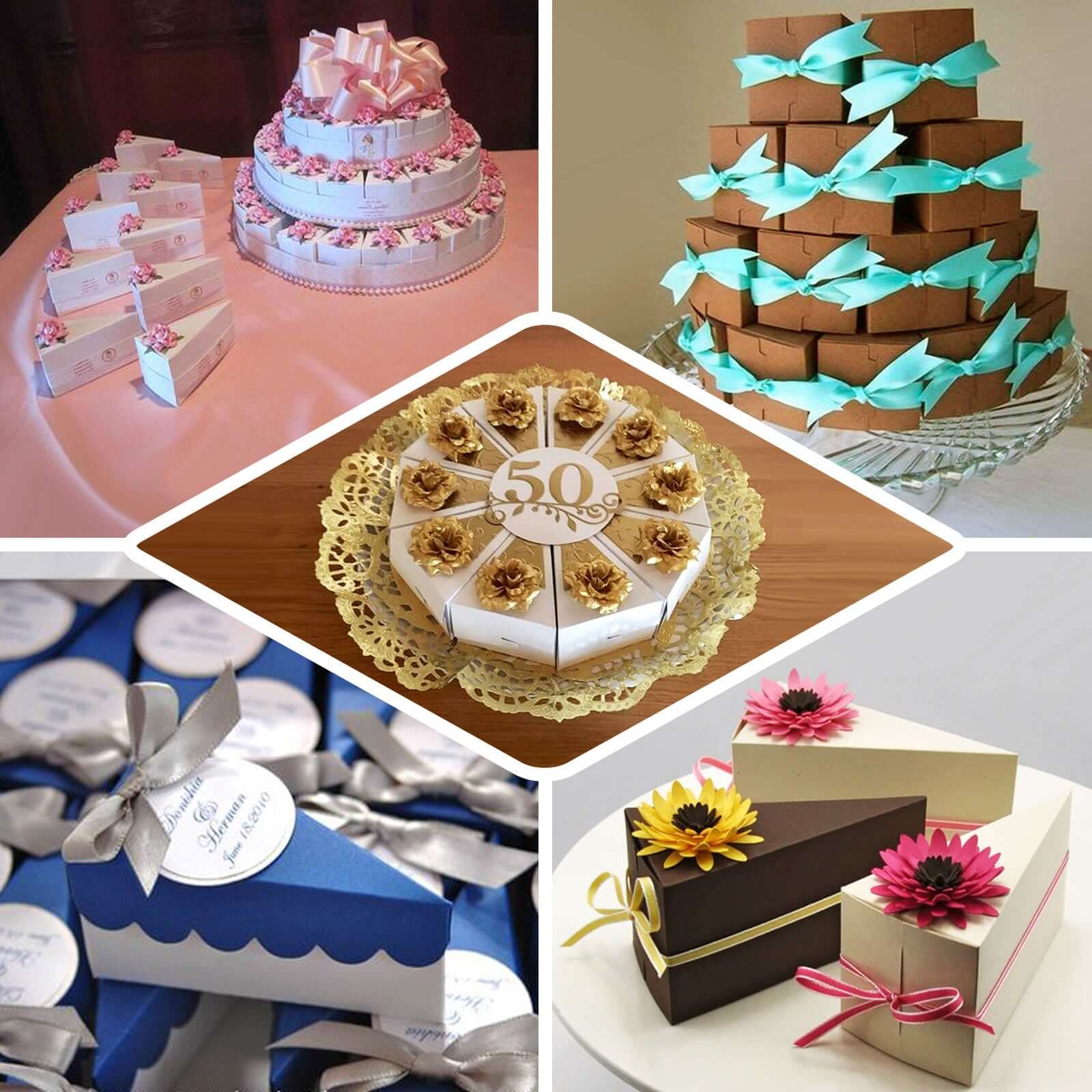 10-Pack Cardstock Triangle Cake Slice Boxes Natural with Scalloped Top - Decorative Takeaway Dessert Containers for Pie Snacks & Party Favors 5"x3"