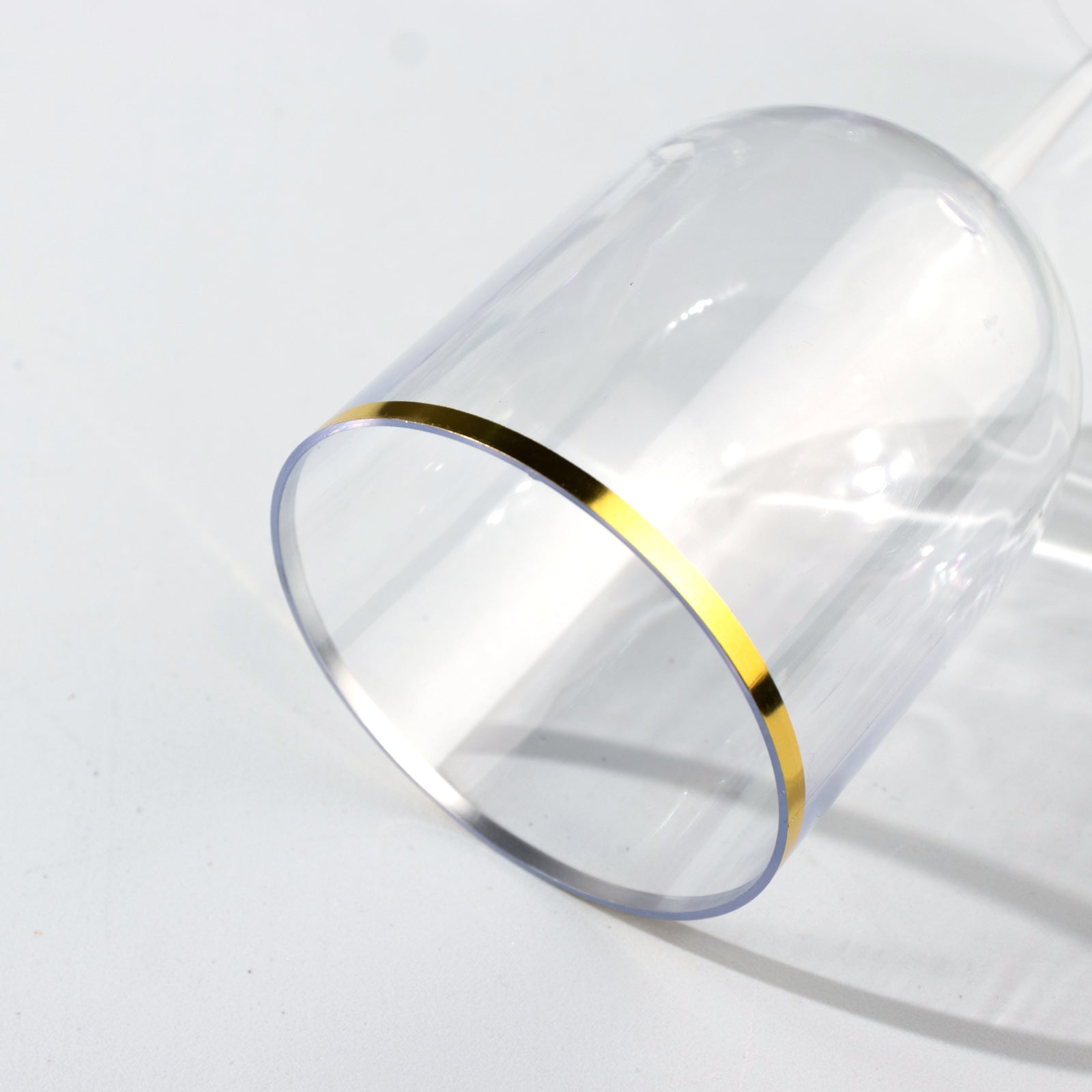 12-Pack 12oz Clear Plastic Wine Goblets with Gold Rim, Premium Disposable Long Stem Glassware - 9"