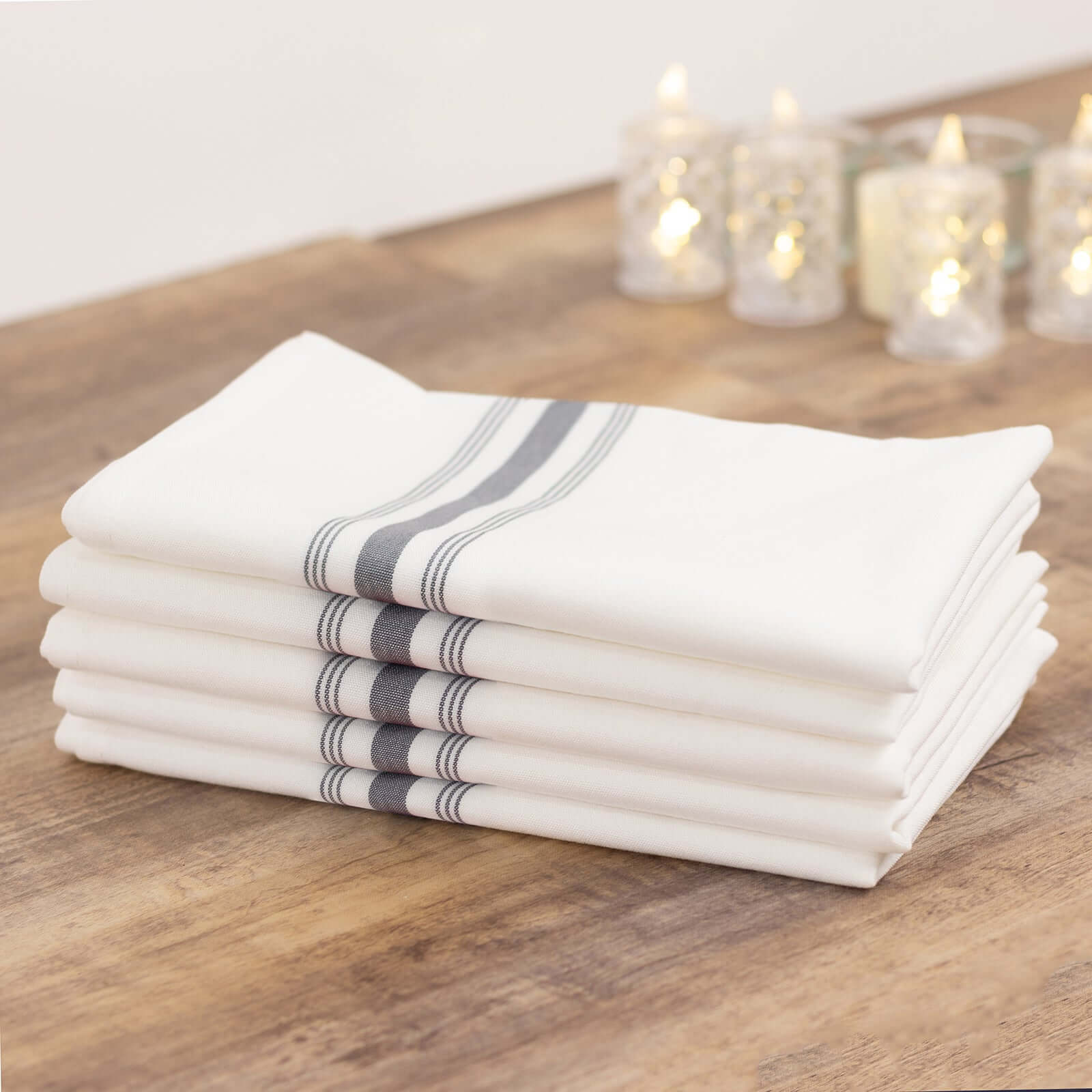 10 Pack Premium Spun Polyester 18"x22" Napkins White/Gray Bistro Style - Highly Absorbent Cotton-Like Feel Cloth Napkins