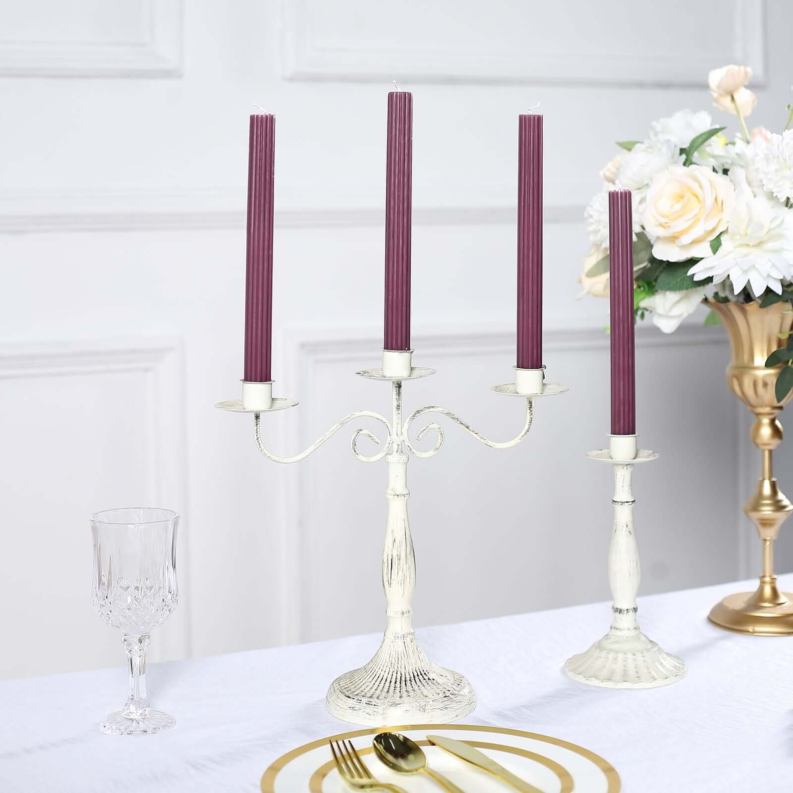 5-Pack Taper Candles Ribbed Wick Ribbon Wax Design Cinnamon Rose - Premium Unscented Dinner Candles 9"