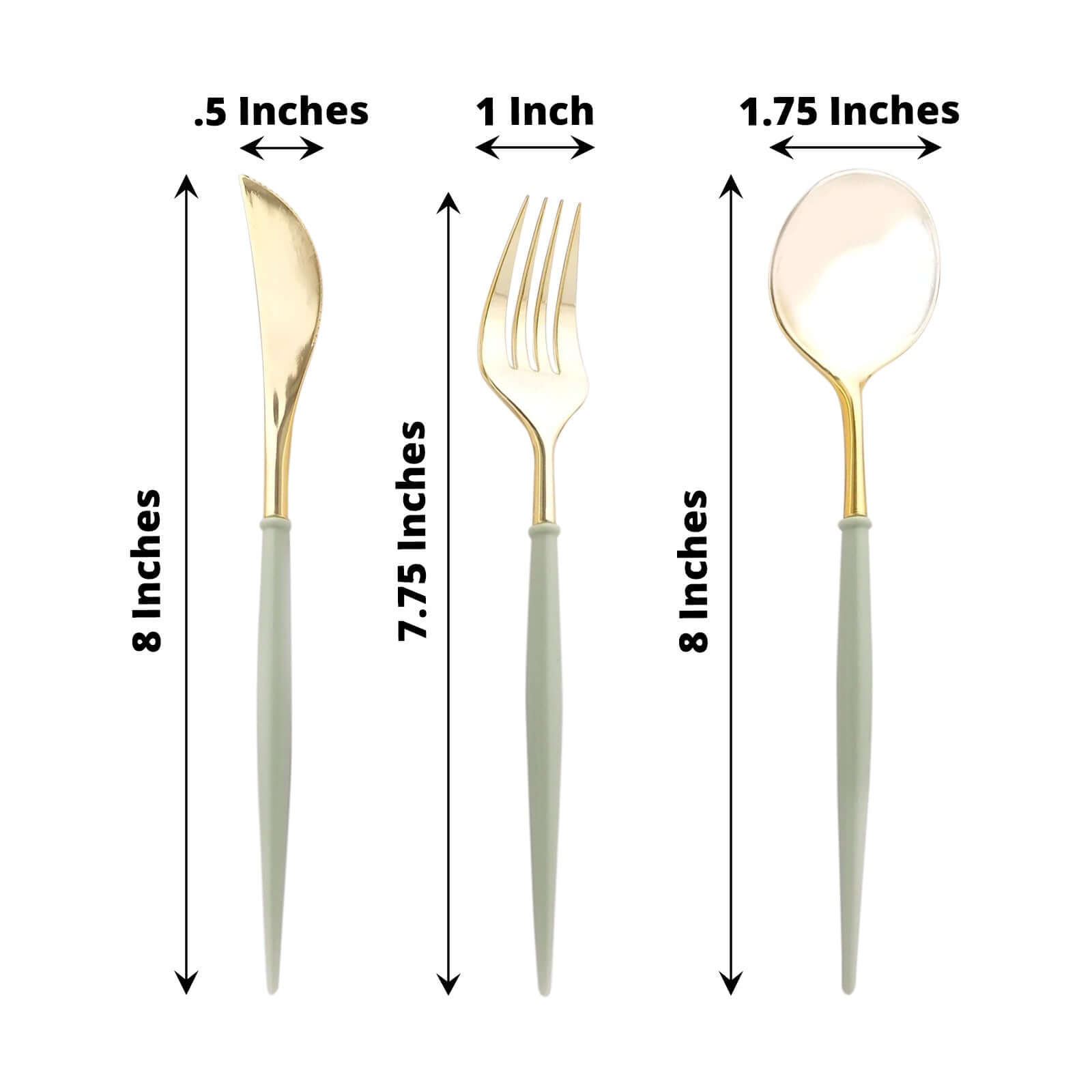 24-Pack Plastic Flatware Set in Metallic Gold with Sage Green Handle - Heavy Duty Disposable Modern Silverware 8"