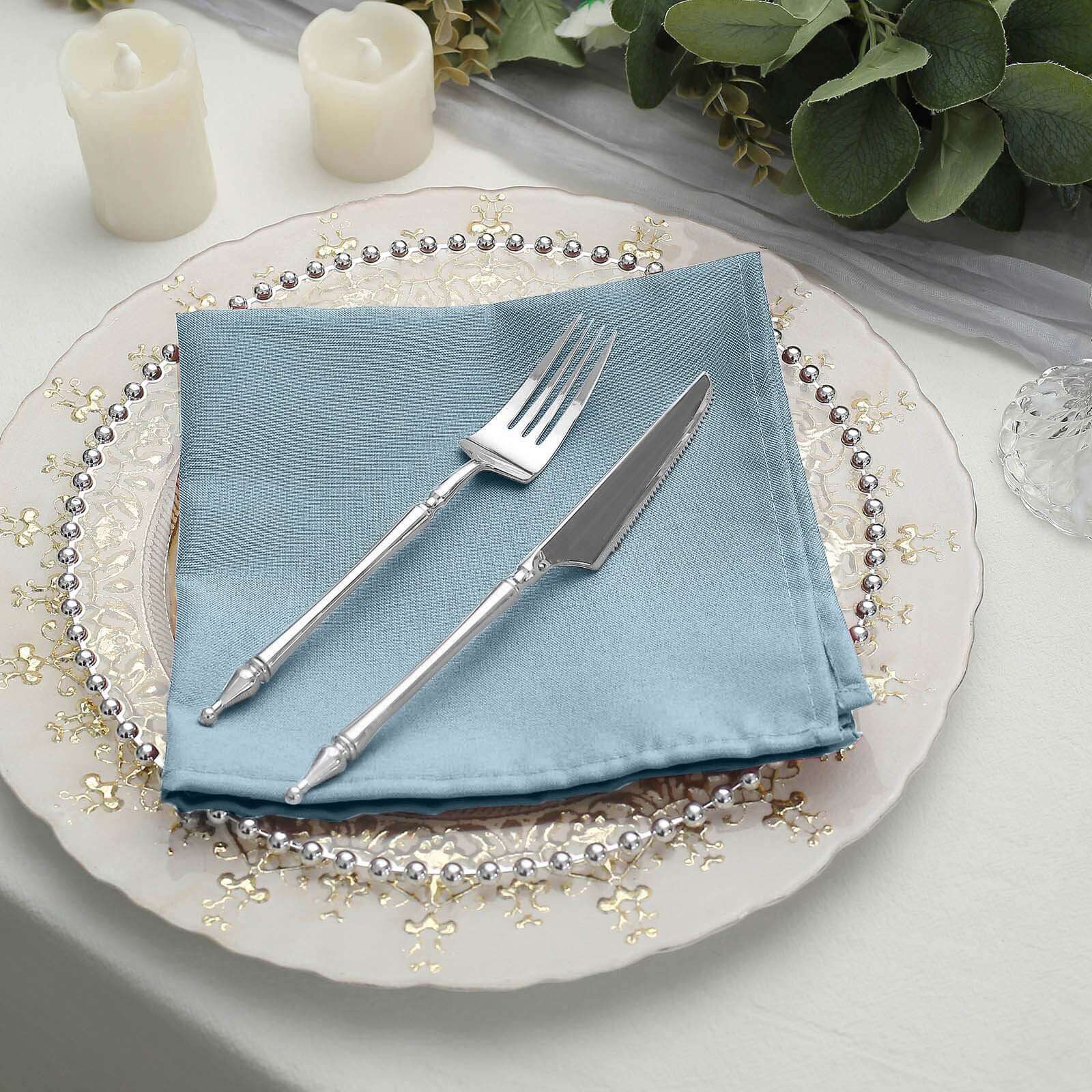 5 Pack Polyester 17"x17" Napkins Dusty Blue - Durable & Wrinkle Resistant Dinner Napkins for Everyday Dining & Events