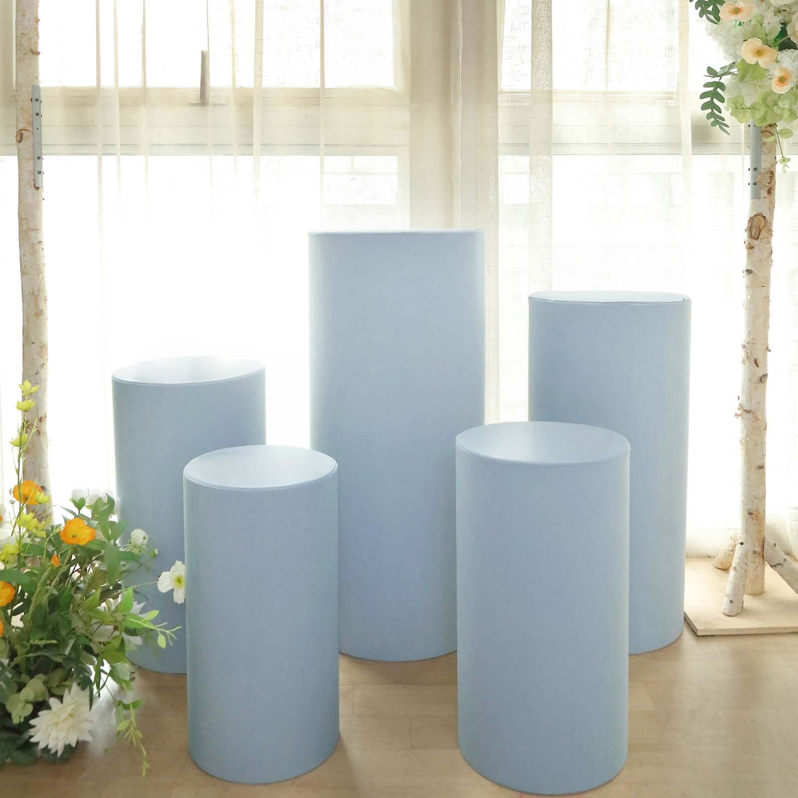 Set of 5 Dusty Blue Spandex Cylinder Pedestal Stand Covers, Stretchable Pillar Prop Covers - 160 GSM