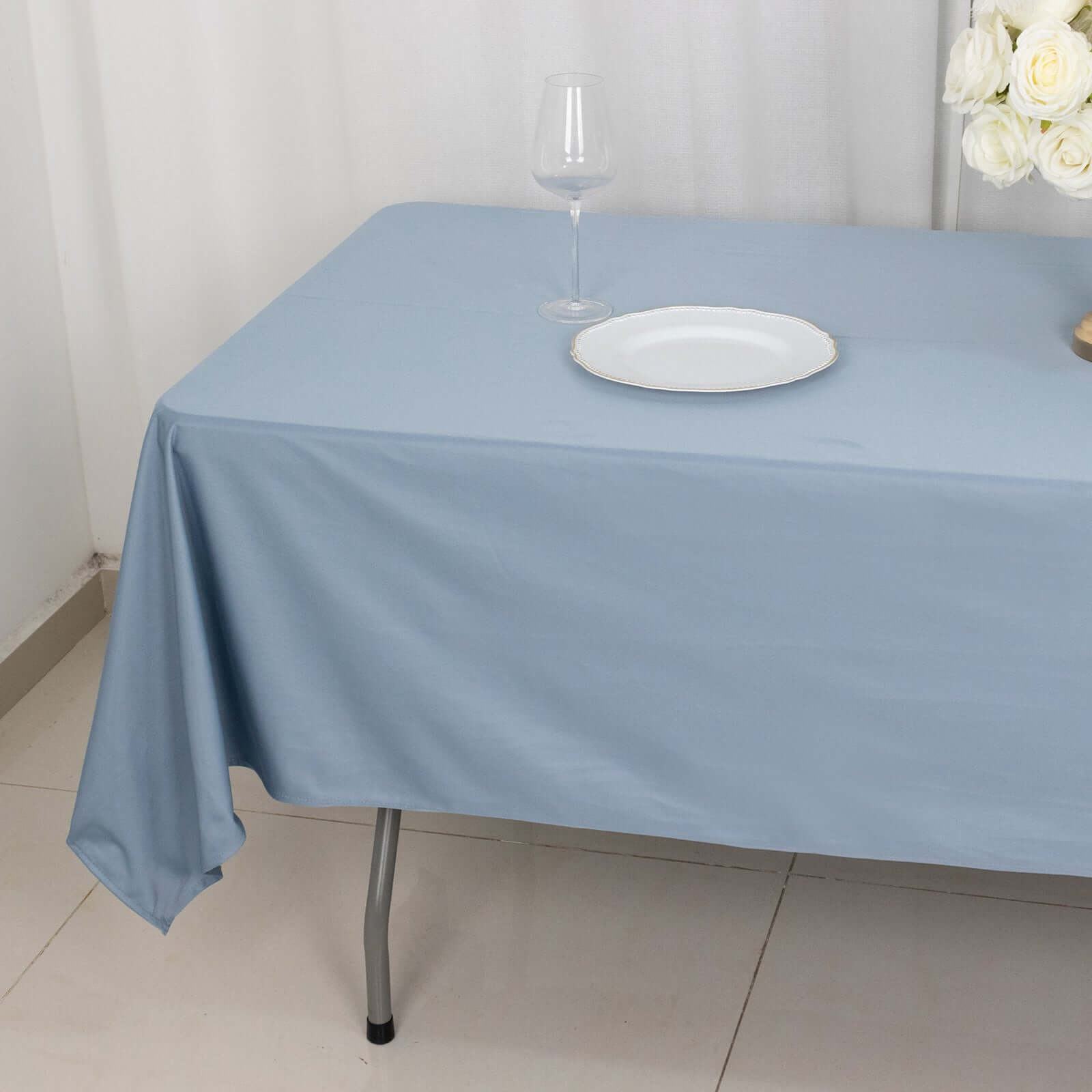Scuba Rectangular 60"x102" Tablecloth Dusty Blue - Wrinkle Free & Stain Resistant Table Cover