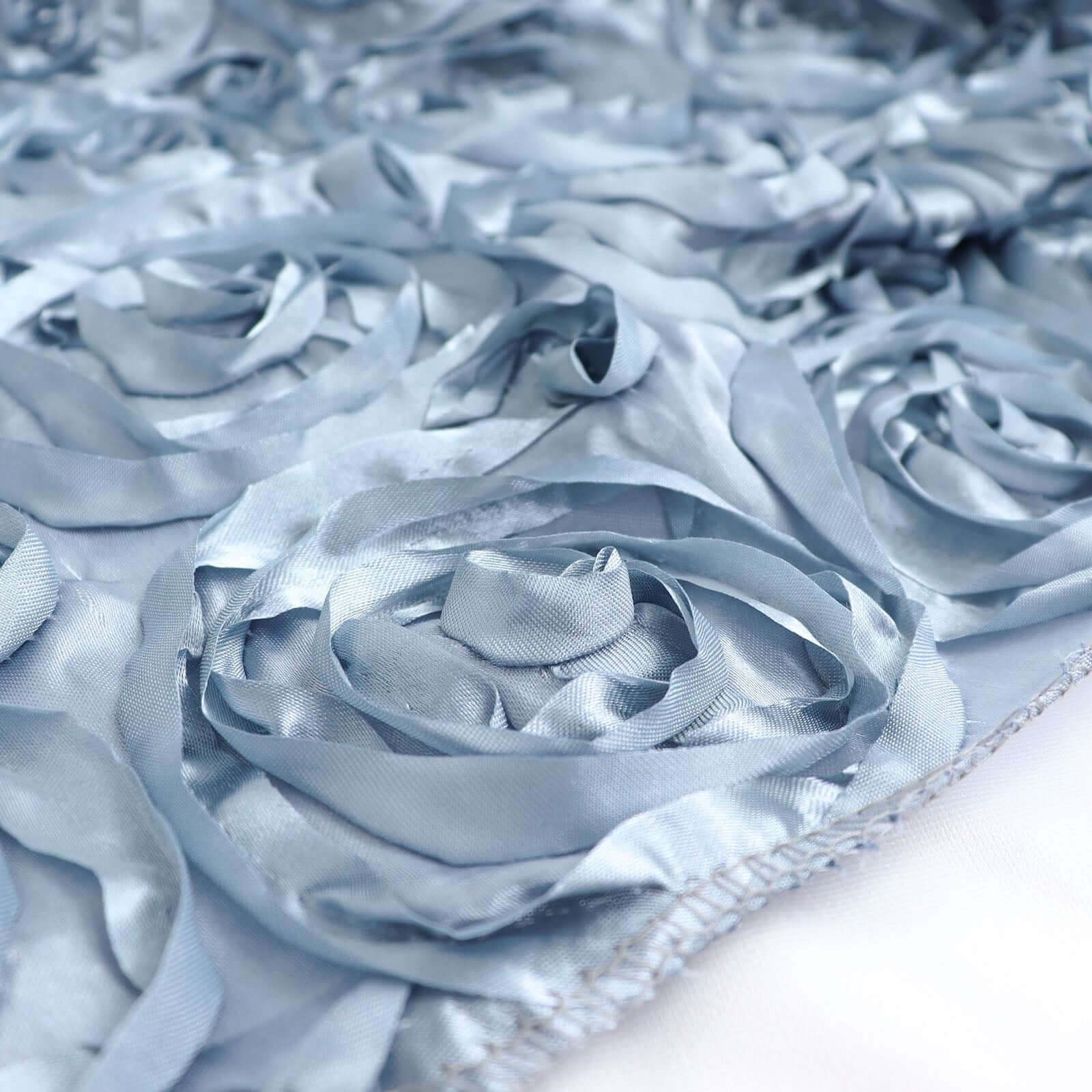 Satin 72"x72" Table Overlay Square Tablecloth Dusty Blue - 3D Rosette Table Cover