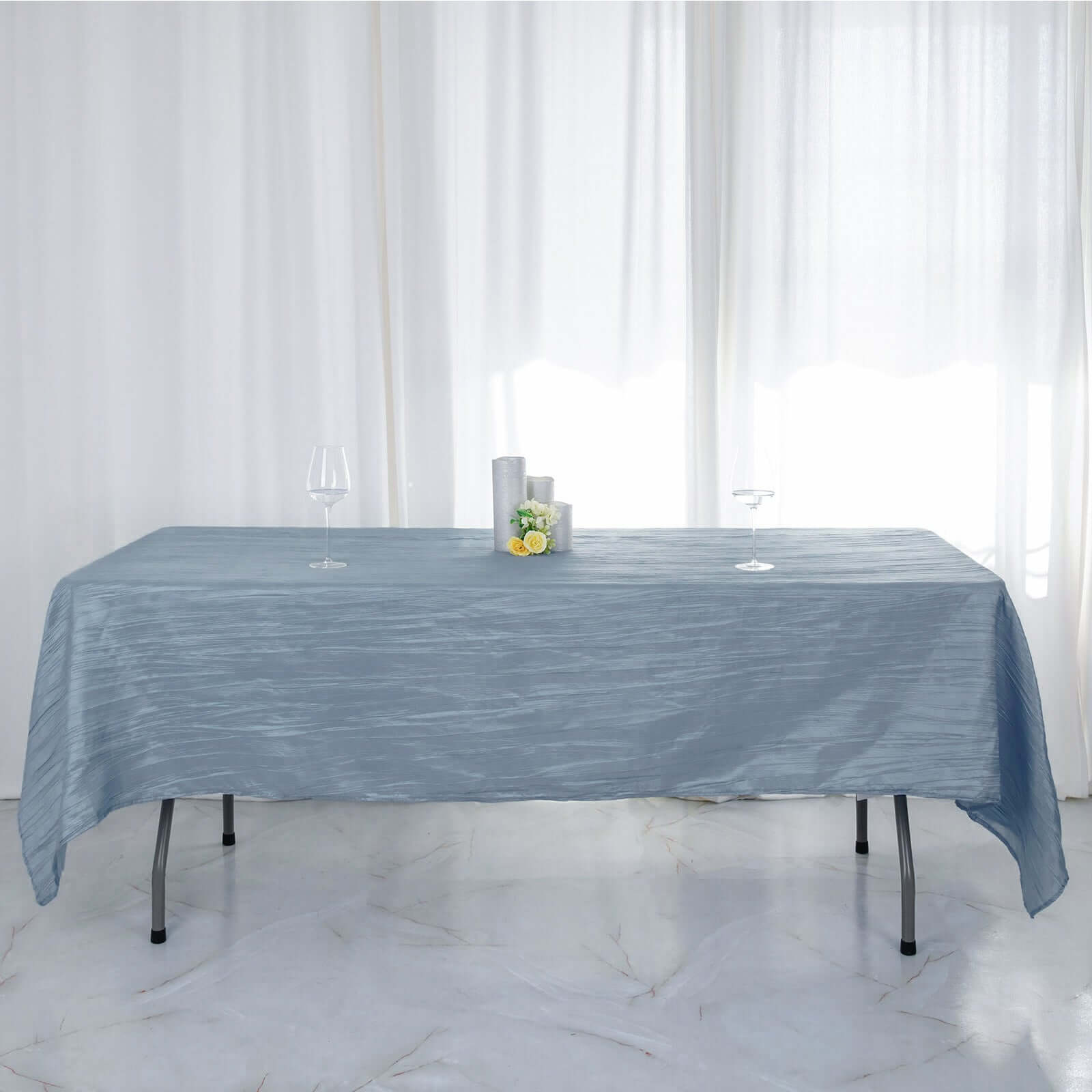 Taffeta 60"x102" Rectangle Tablecloth Dusty Blue - Accordion Crinkle Table Cover