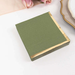 50-Pack Paper Beverage Napkins Dusty Sage Green with Gold Foil Edge - 2 Ply Disposable Soft 18GSM Cocktail Napkins 5"x5"