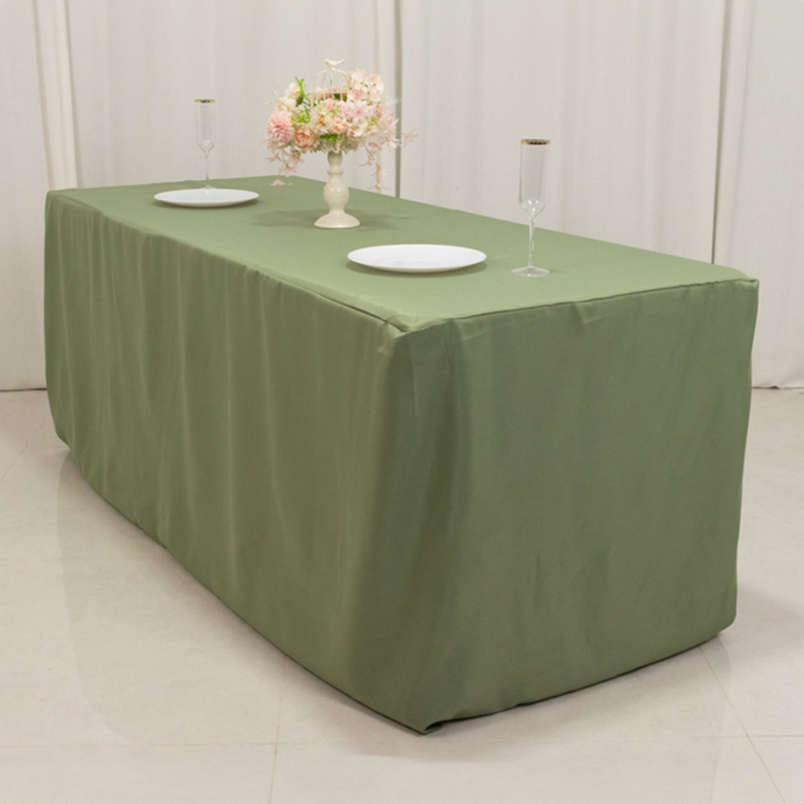 Fitted Polyester 72"x30" Rectangle Tablecloth Dusty Sage Green - Durable Table Cover