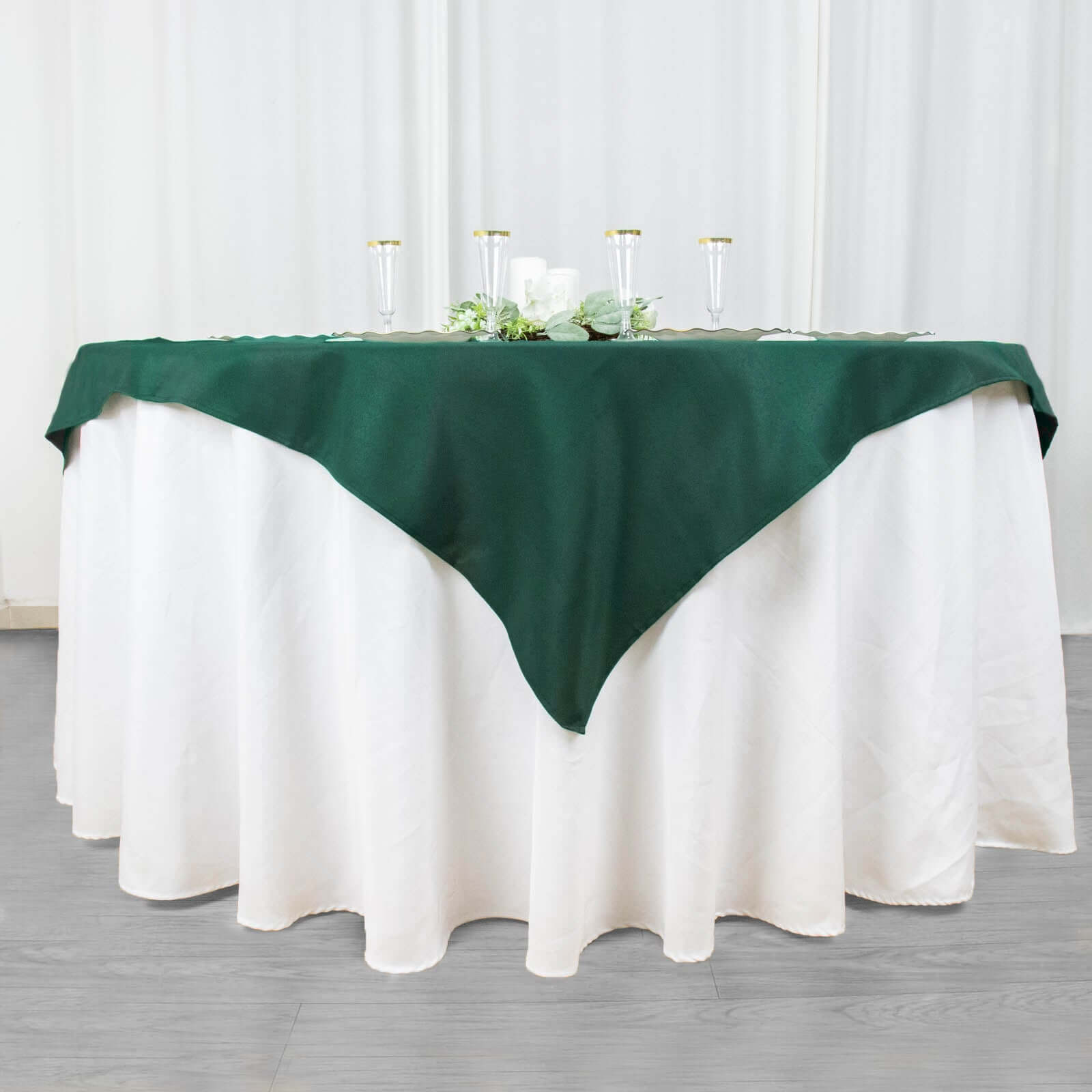 Premium Polyester 54"x54" Table Overlay Square Tablecloth Hunter Emerald Green - 220GSM Stain and Wrinkle-Resistant Table Topper