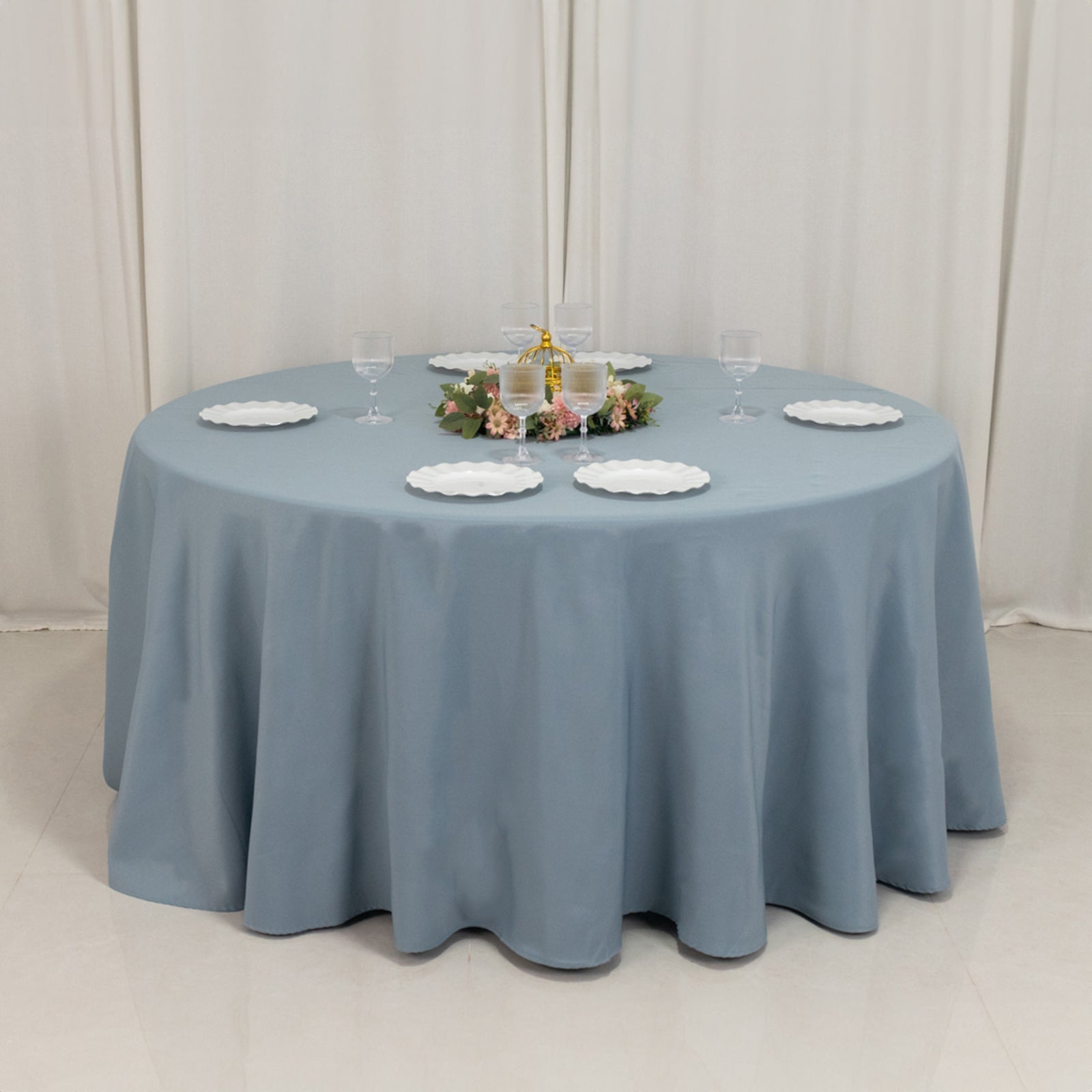 Premium Polyester 120" Round Tablecloth Dusty Blue - Seamless 220GSM Wrinkle-Resistant Table Cover